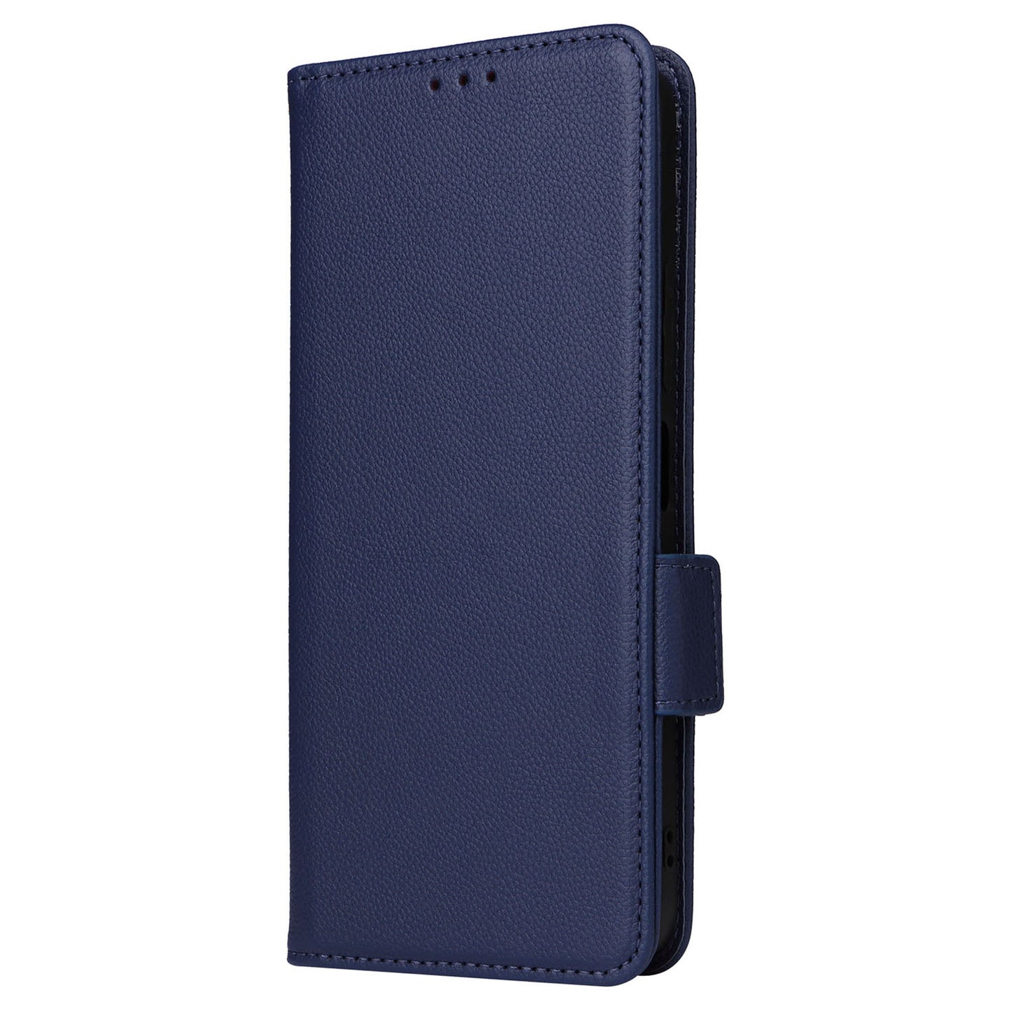 Uniqkart for Xiaomi Redmi 12 4G Litchi Texture Stand Phone Case Anti-fall PU Leather Wallet Cover - Dark Blue
