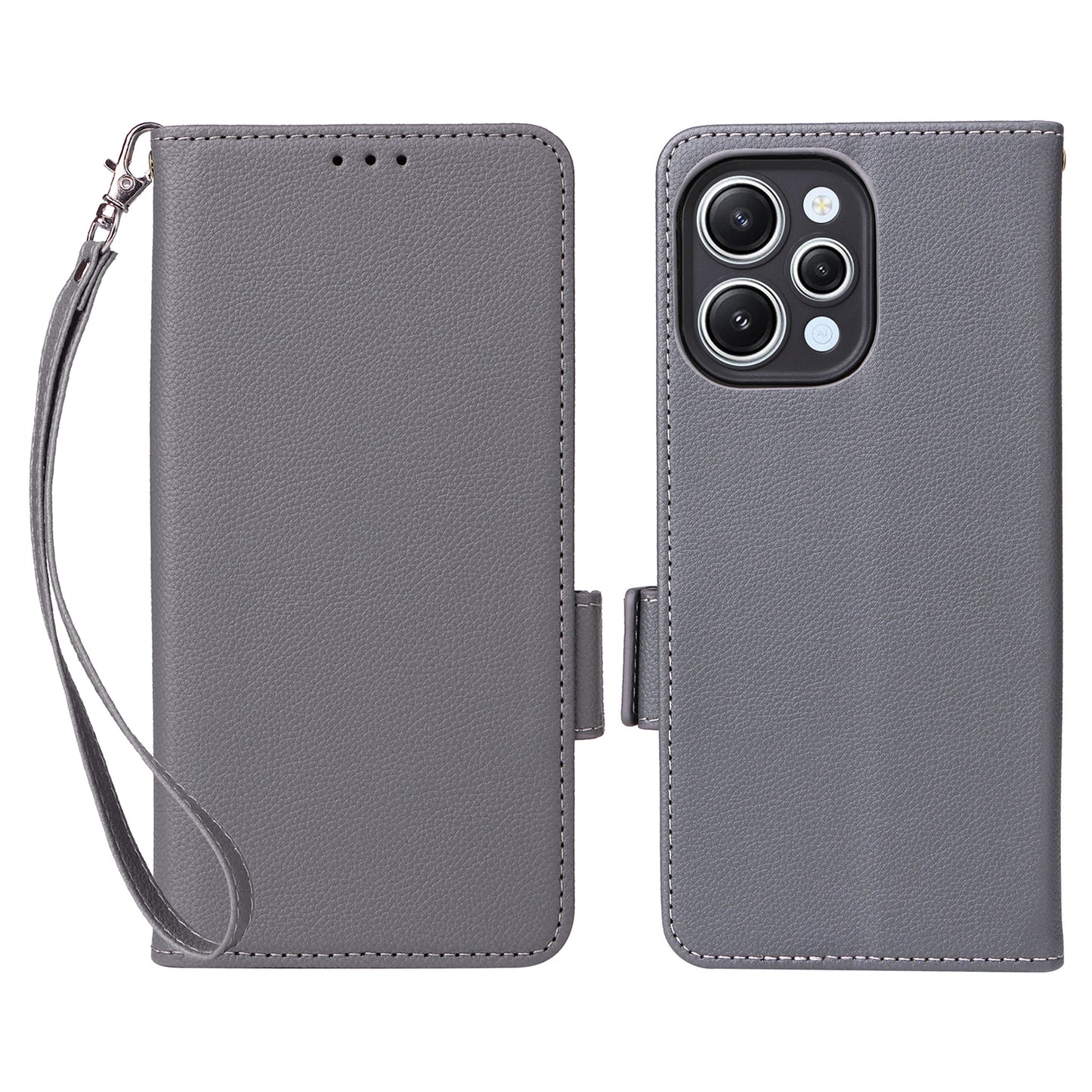Uniqkart for Xiaomi Redmi 12 4G Litchi Texture Stand Phone Case Anti-fall PU Leather Wallet Cover - Grey