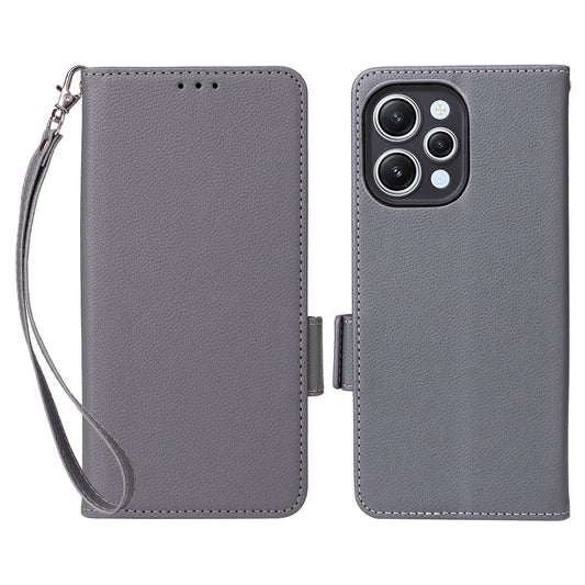 Uniqkart for Xiaomi Redmi 12 4G Litchi Texture Stand Phone Case Anti-fall PU Leather Wallet Cover - Grey