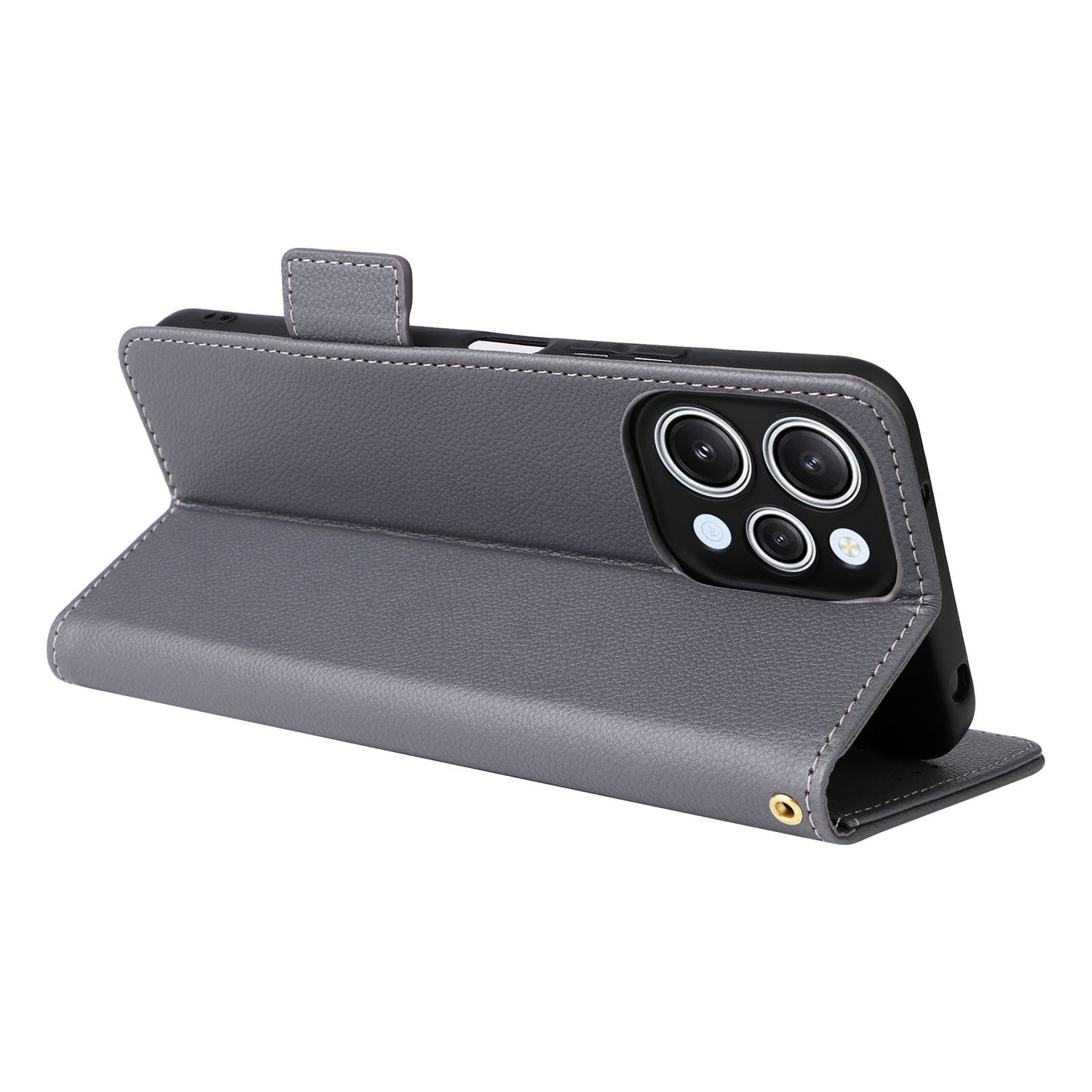Uniqkart for Xiaomi Redmi 12 4G Litchi Texture Stand Phone Case Anti-fall PU Leather Wallet Cover - Grey