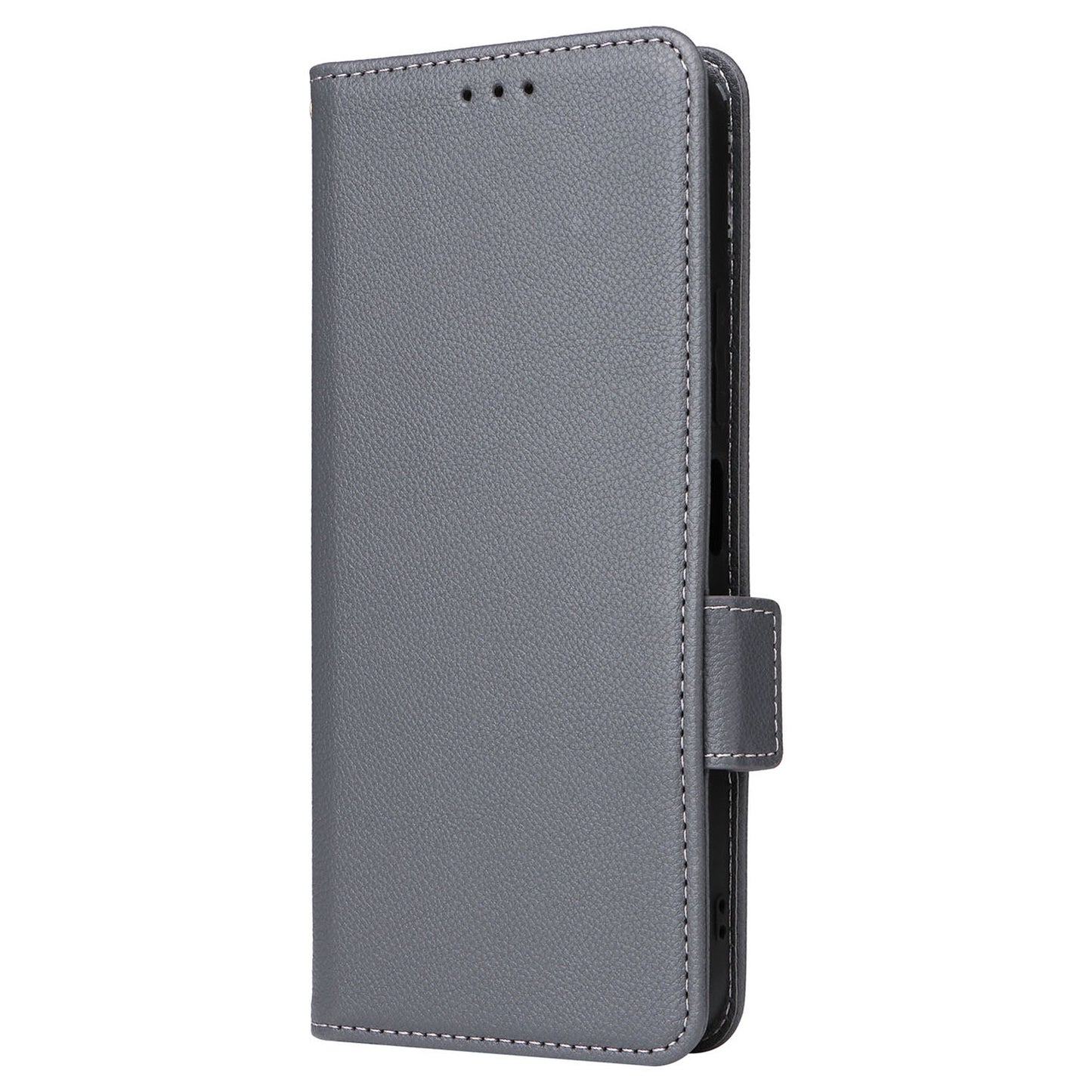 Uniqkart for Xiaomi Redmi 12 4G Litchi Texture Stand Phone Case Anti-fall PU Leather Wallet Cover - Grey