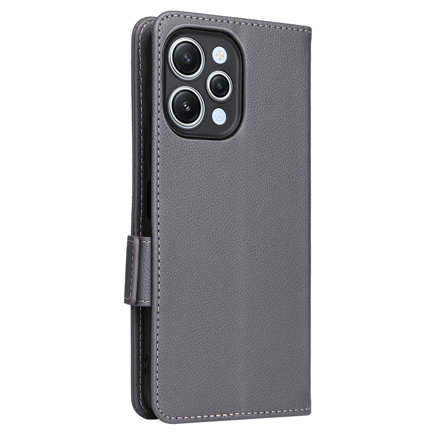 Uniqkart for Xiaomi Redmi 12 4G Litchi Texture Stand Phone Case Anti-fall PU Leather Wallet Cover - Grey