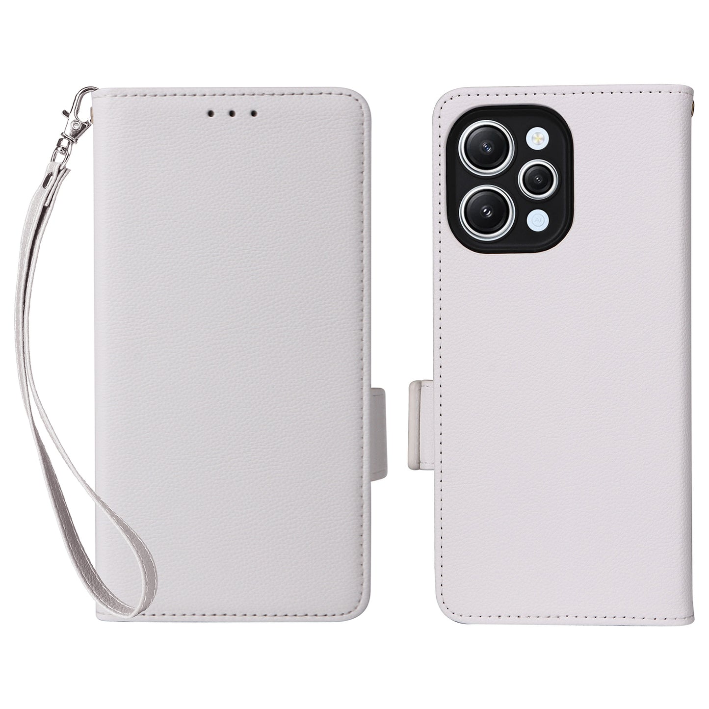 Uniqkart for Xiaomi Redmi 12 4G Litchi Texture Stand Phone Case Anti-fall PU Leather Wallet Cover - White