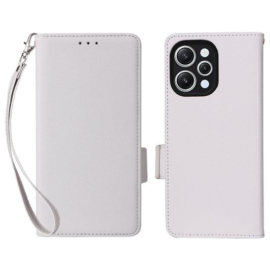 Uniqkart for Xiaomi Redmi 12 4G Litchi Texture Stand Phone Case Anti-fall PU Leather Wallet Cover - White