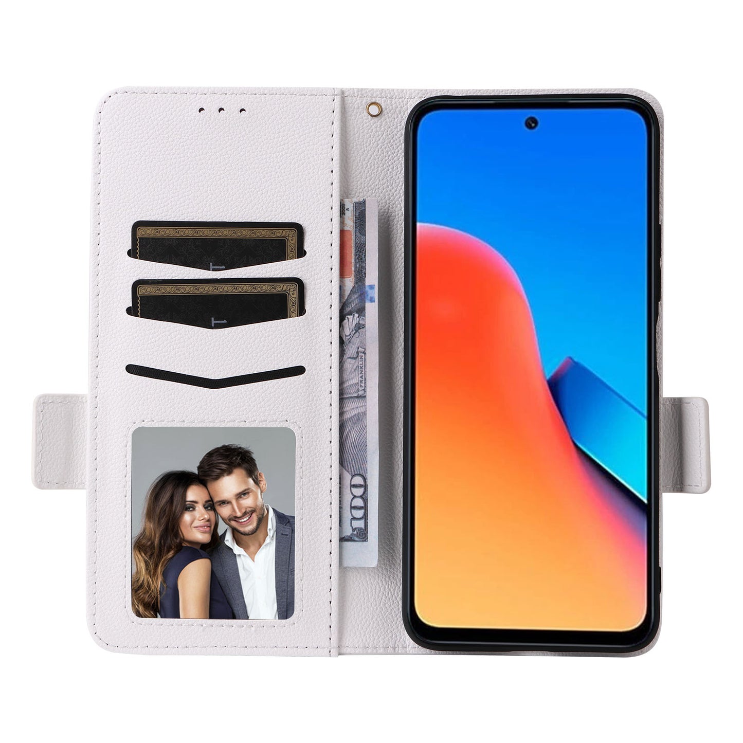 Uniqkart for Xiaomi Redmi 12 4G Litchi Texture Stand Phone Case Anti-fall PU Leather Wallet Cover - White
