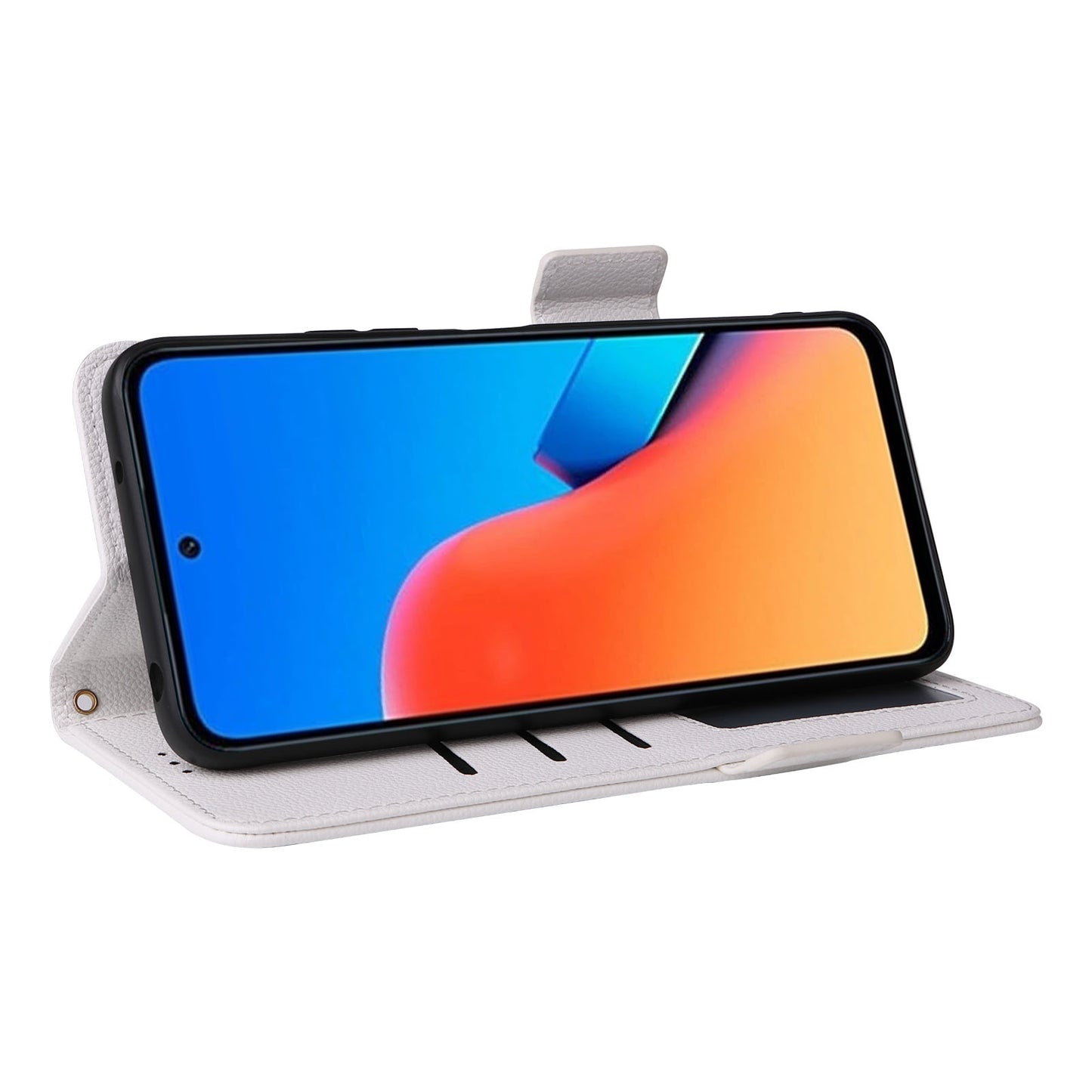 Uniqkart for Xiaomi Redmi 12 4G Litchi Texture Stand Phone Case Anti-fall PU Leather Wallet Cover - White