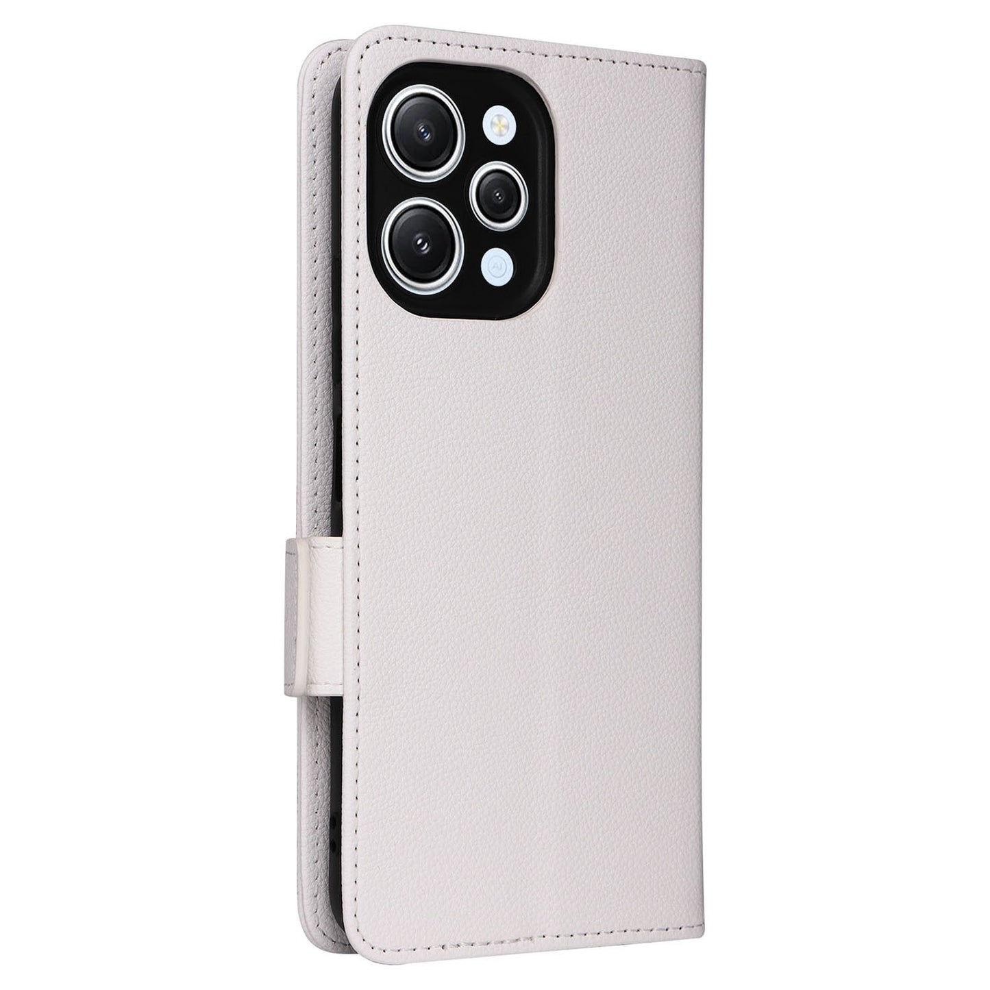 Uniqkart for Xiaomi Redmi 12 4G Litchi Texture Stand Phone Case Anti-fall PU Leather Wallet Cover - White