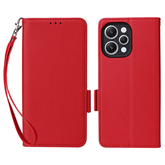 Uniqkart for Xiaomi Redmi 12 4G Litchi Texture Stand Phone Case Anti-fall PU Leather Wallet Cover - Red