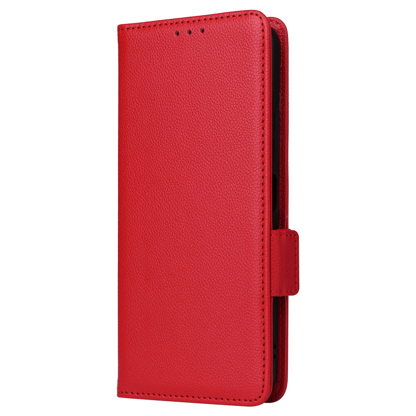 Uniqkart for Xiaomi Redmi 12 4G Litchi Texture Stand Phone Case Anti-fall PU Leather Wallet Cover - Red