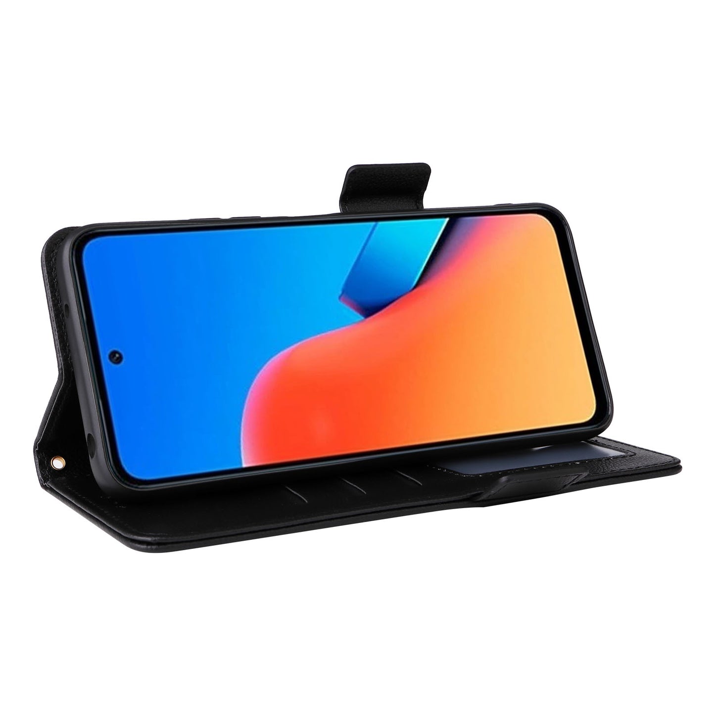 Uniqkart for Xiaomi Redmi 12 4G Litchi Texture Stand Phone Case Anti-fall PU Leather Wallet Cover - Black