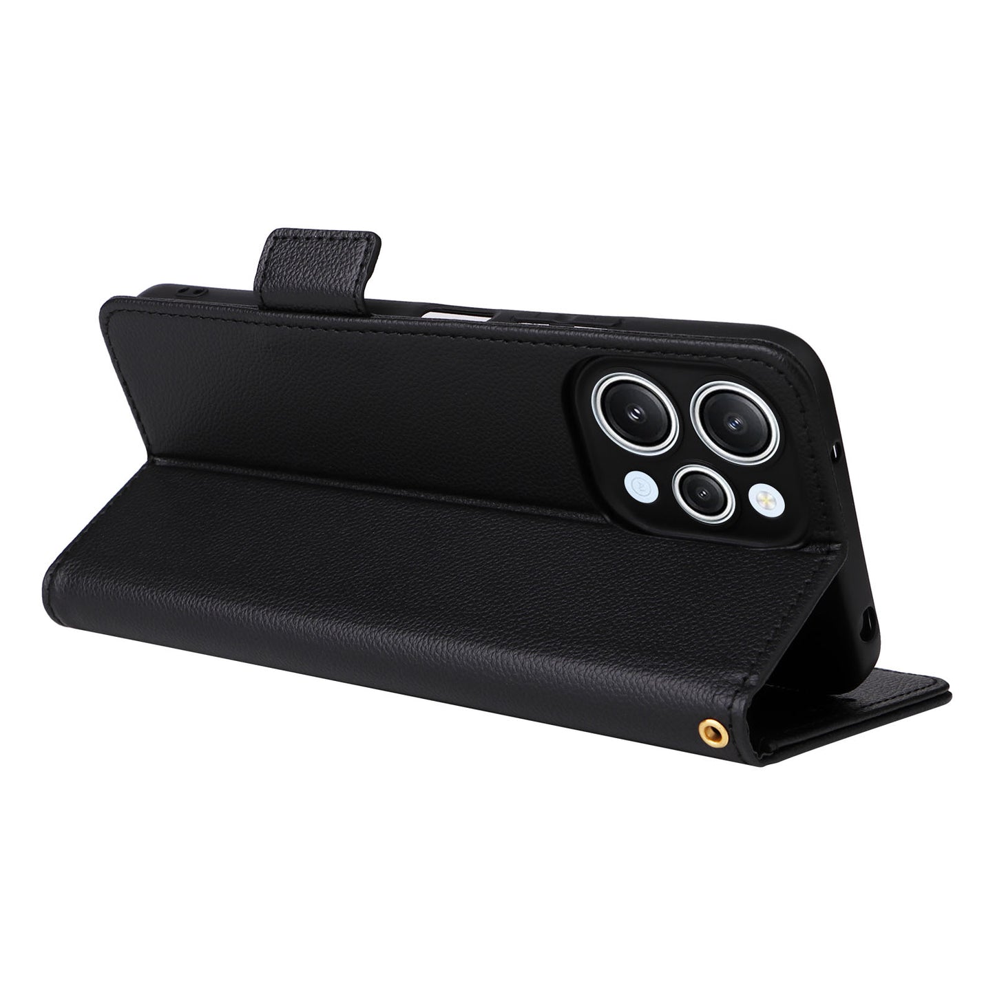 Uniqkart for Xiaomi Redmi 12 4G Litchi Texture Stand Phone Case Anti-fall PU Leather Wallet Cover - Black