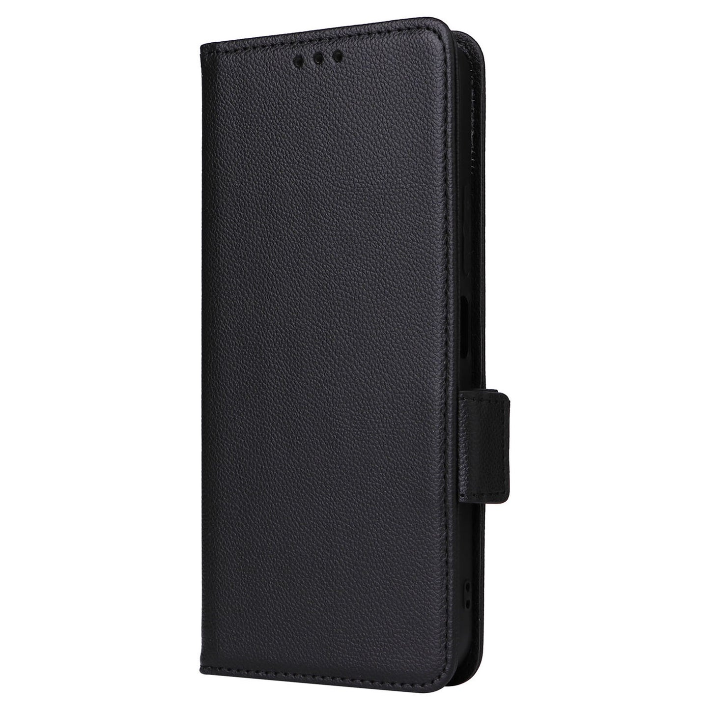 Uniqkart for Xiaomi Redmi 12 4G Litchi Texture Stand Phone Case Anti-fall PU Leather Wallet Cover - Black