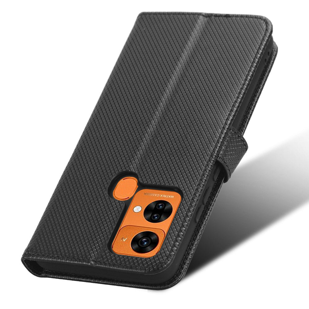 Uniqkart for Oukitel C33 PU Leather Wallet Phone Case Diamond Texture Stand Cover - Black