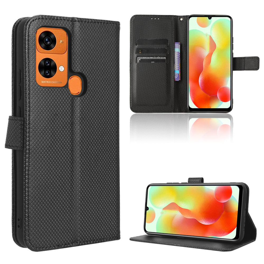 Uniqkart for Oukitel C33 PU Leather Wallet Phone Case Diamond Texture Stand Cover - Black