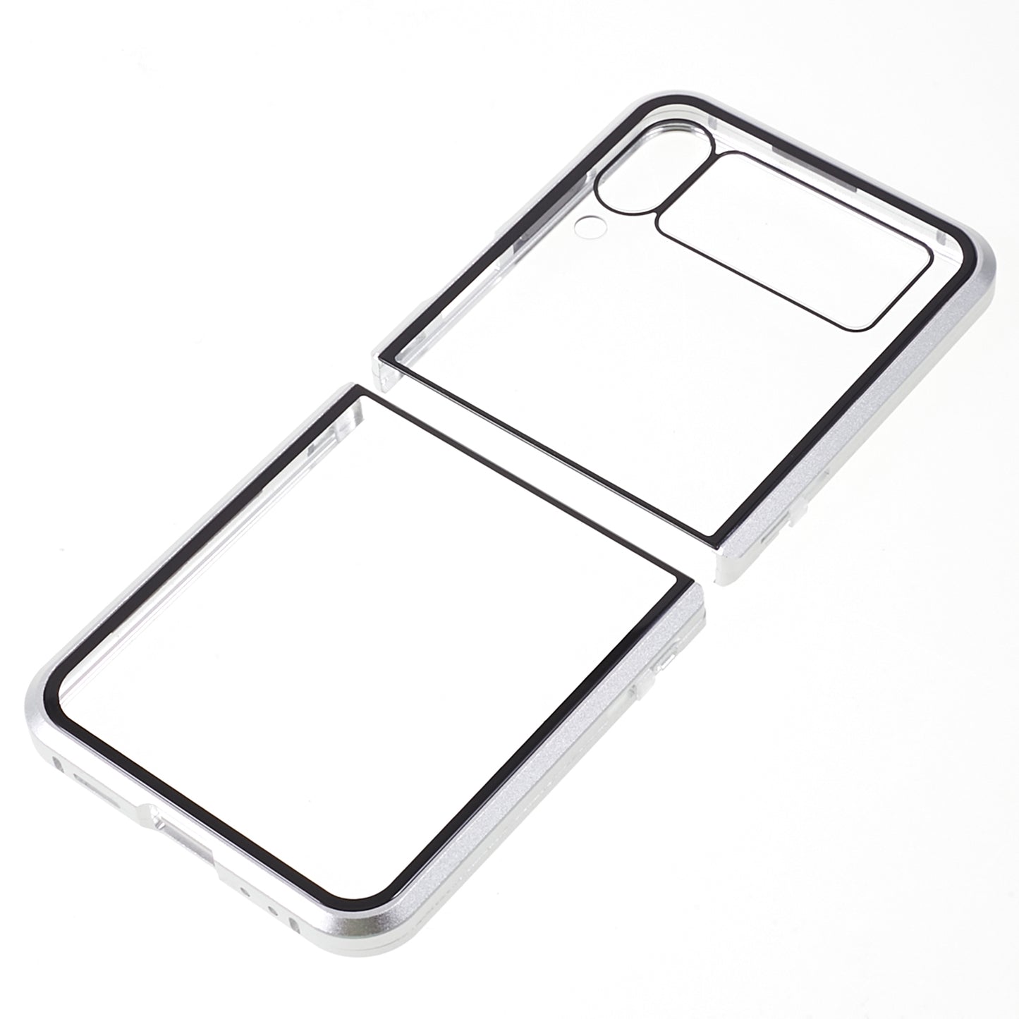 Phone Case for Samsung Galaxy Z Flip4 5G Magnetic Adsorption Metal Frame + Tempered Glass Clear Phone Cover - Silver
