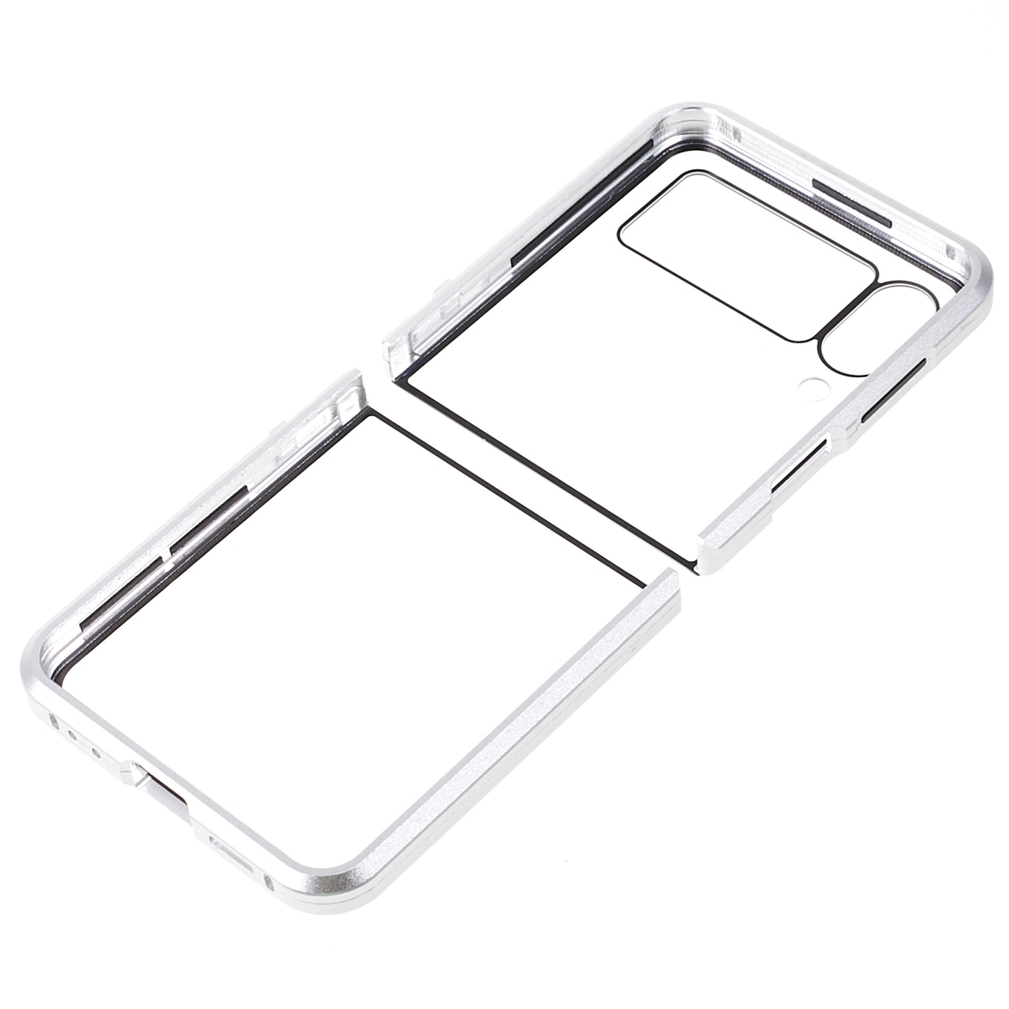 Phone Case for Samsung Galaxy Z Flip4 5G Magnetic Adsorption Metal Frame + Tempered Glass Clear Phone Cover - Silver