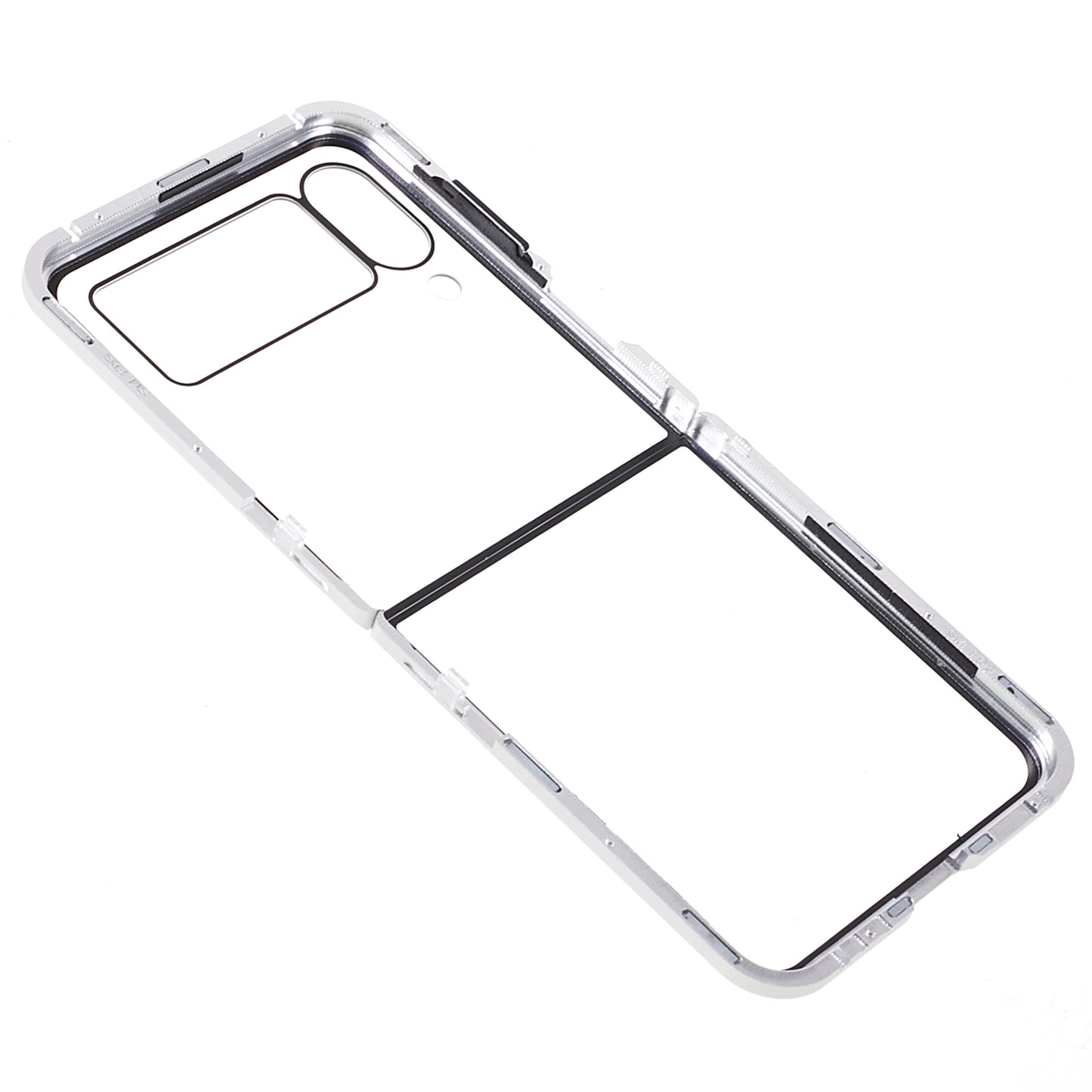 Phone Case for Samsung Galaxy Z Flip4 5G Magnetic Adsorption Metal Frame + Tempered Glass Clear Phone Cover - Silver