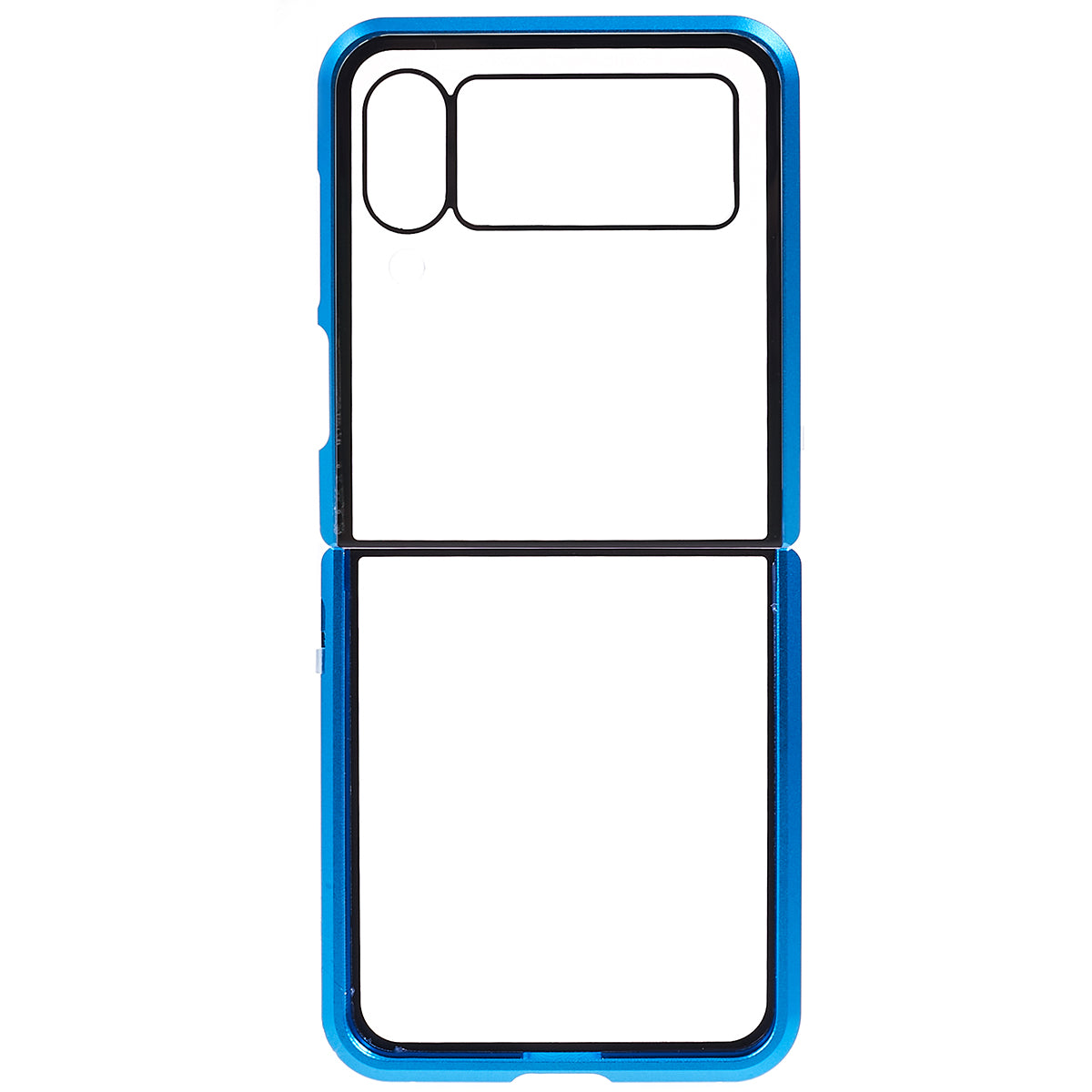 Phone Case for Samsung Galaxy Z Flip4 5G Magnetic Adsorption Metal Frame + Tempered Glass Clear Phone Cover - Blue