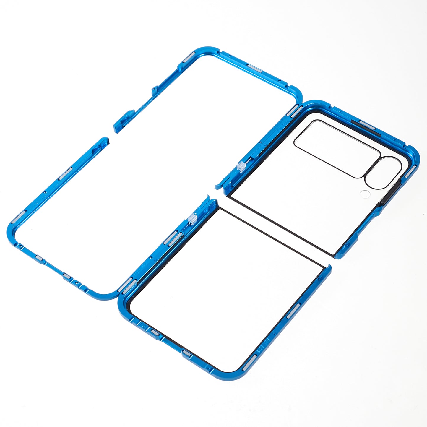 Phone Case for Samsung Galaxy Z Flip4 5G Magnetic Adsorption Metal Frame + Tempered Glass Clear Phone Cover - Blue