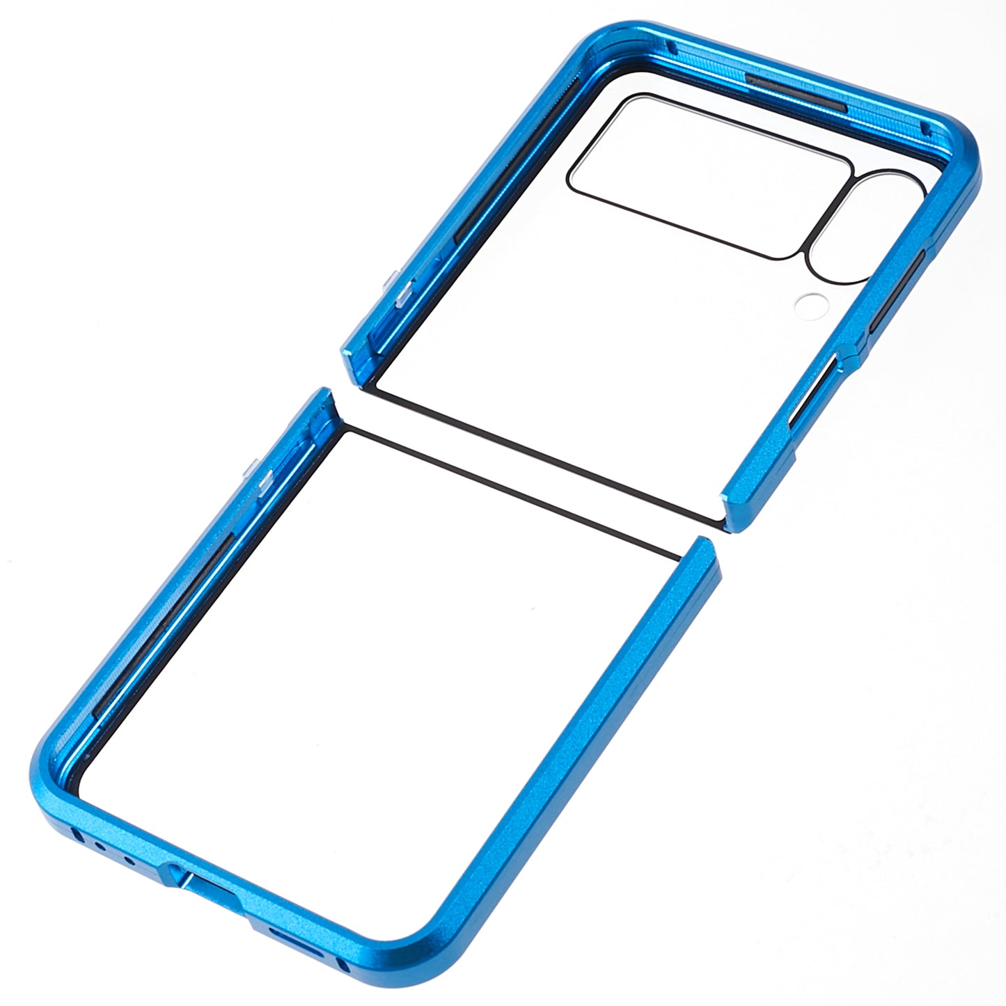 Phone Case for Samsung Galaxy Z Flip4 5G Magnetic Adsorption Metal Frame + Tempered Glass Clear Phone Cover - Blue