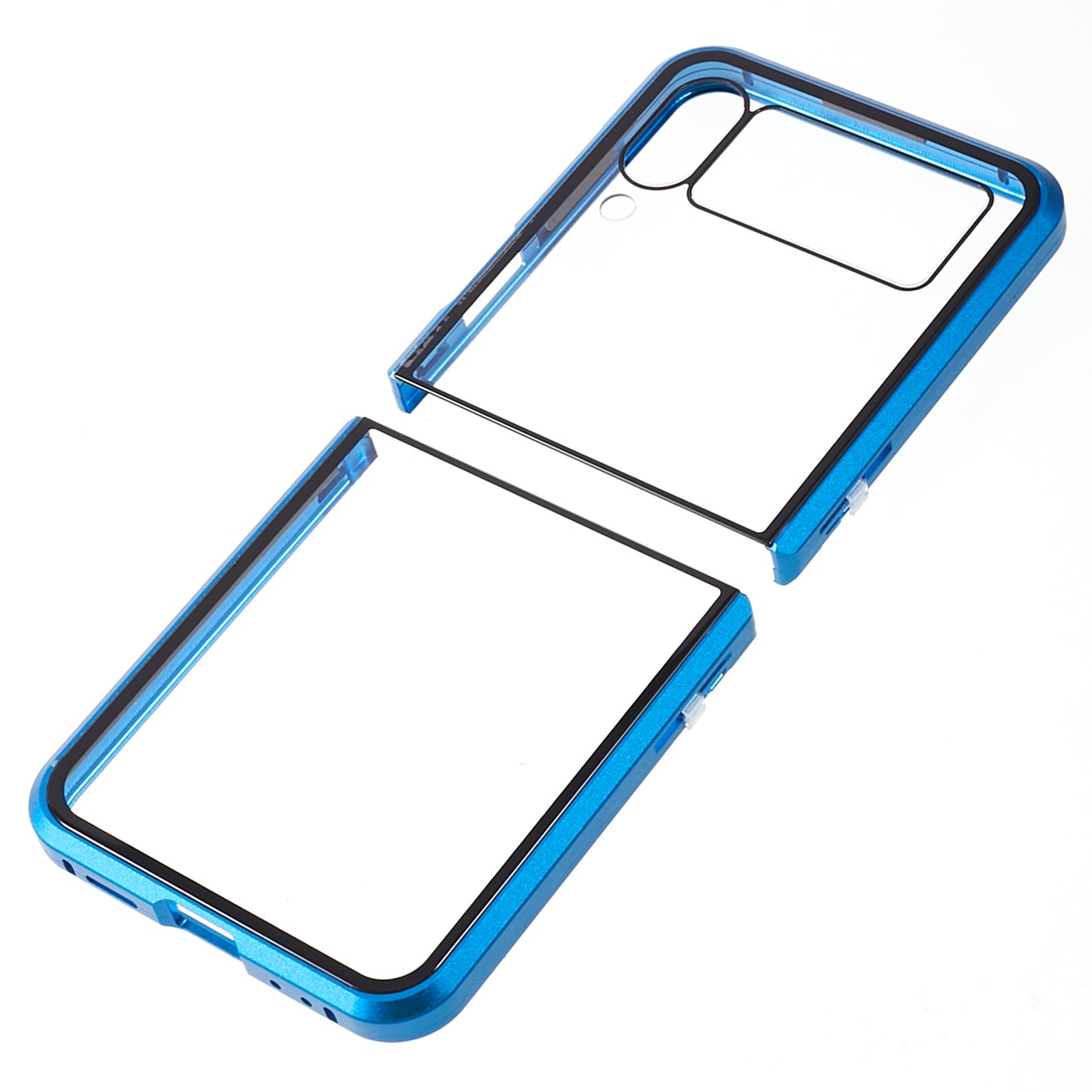 Phone Case for Samsung Galaxy Z Flip4 5G Magnetic Adsorption Metal Frame + Tempered Glass Clear Phone Cover - Blue