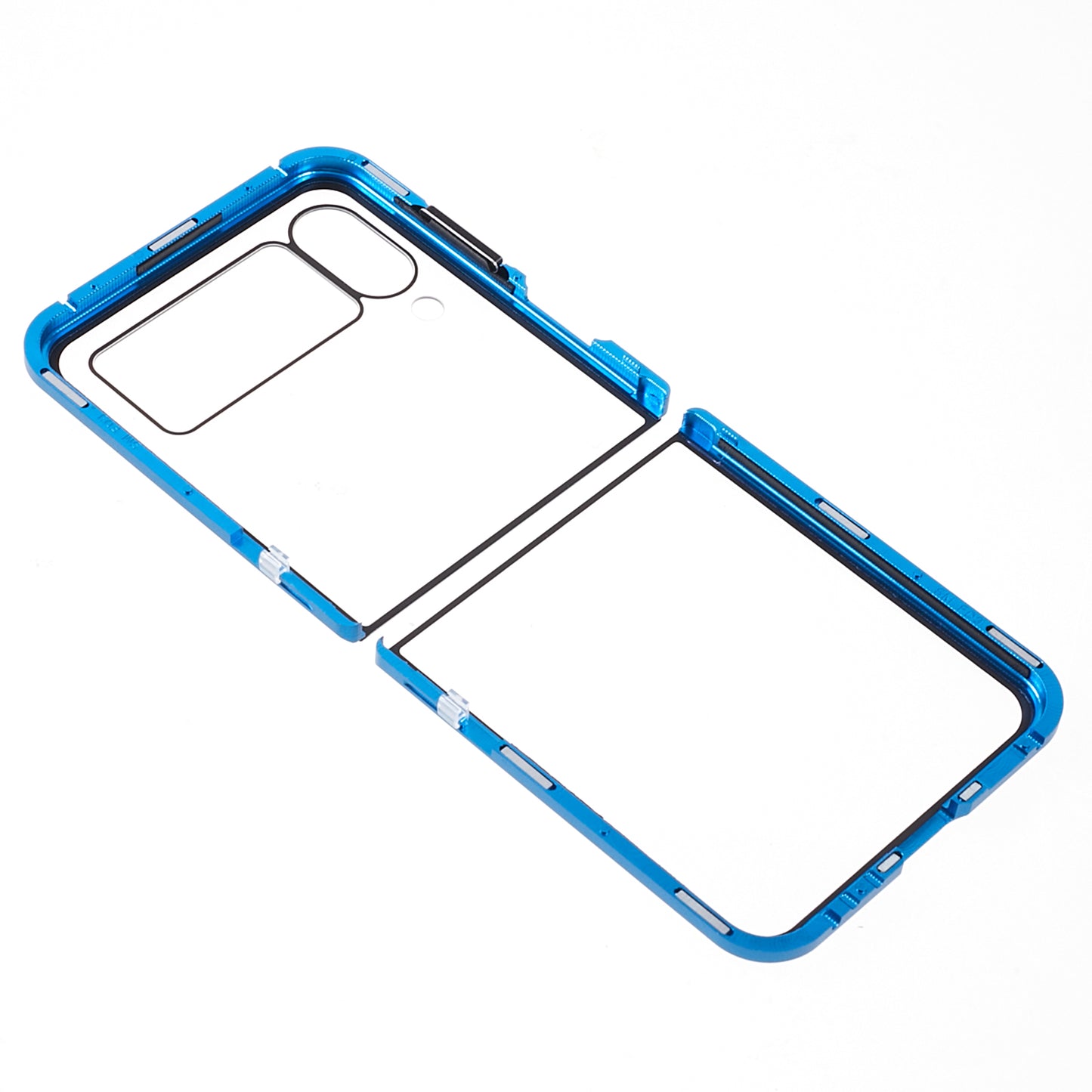 Phone Case for Samsung Galaxy Z Flip4 5G Magnetic Adsorption Metal Frame + Tempered Glass Clear Phone Cover - Blue