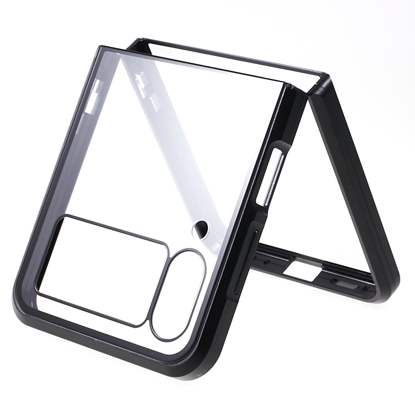 Phone Case for Samsung Galaxy Z Flip4 5G Magnetic Adsorption Metal Frame + Tempered Glass Clear Phone Cover - Black