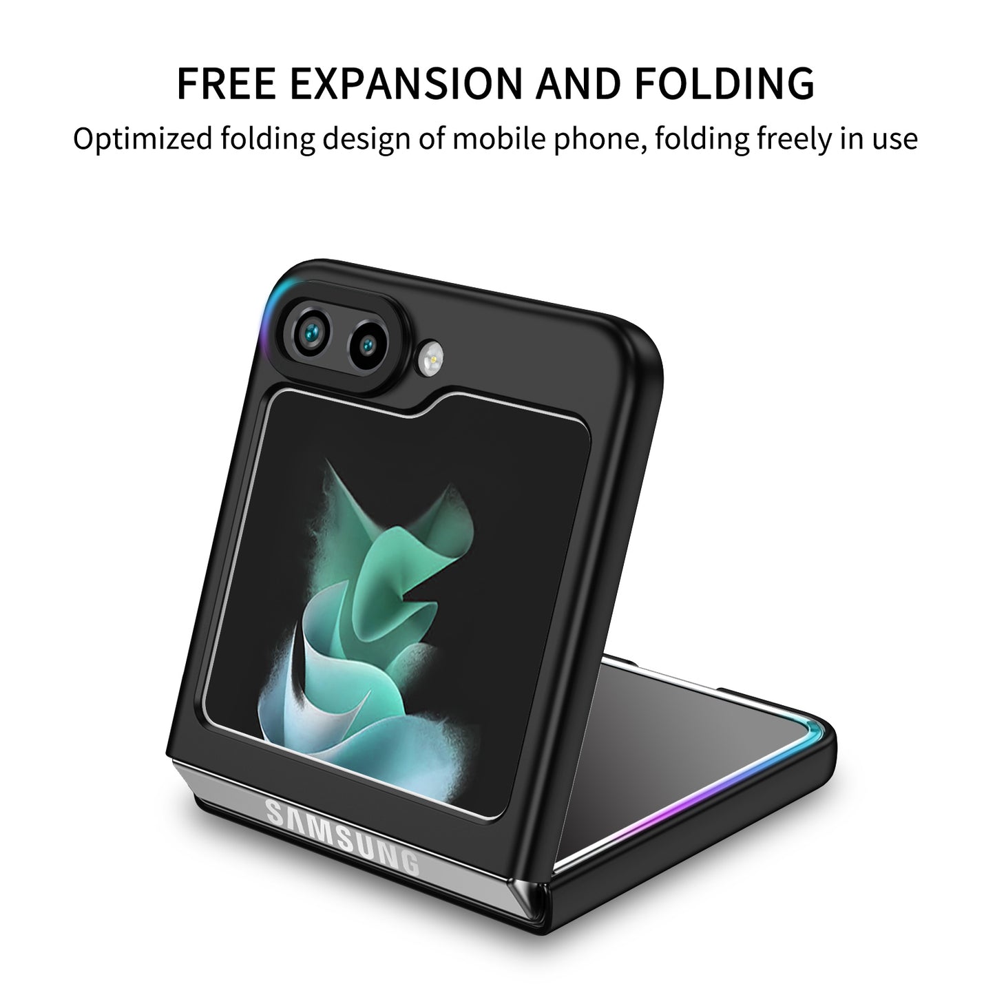 Uniqkart for Samsung Galaxy Z Flip5 5G Phone Case Shockproof Hard PC Cover with Kickstand - Black