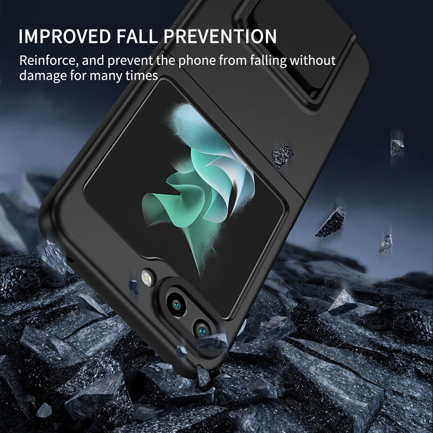 Uniqkart for Samsung Galaxy Z Flip5 5G Phone Case Shockproof Hard PC Cover with Kickstand - Black