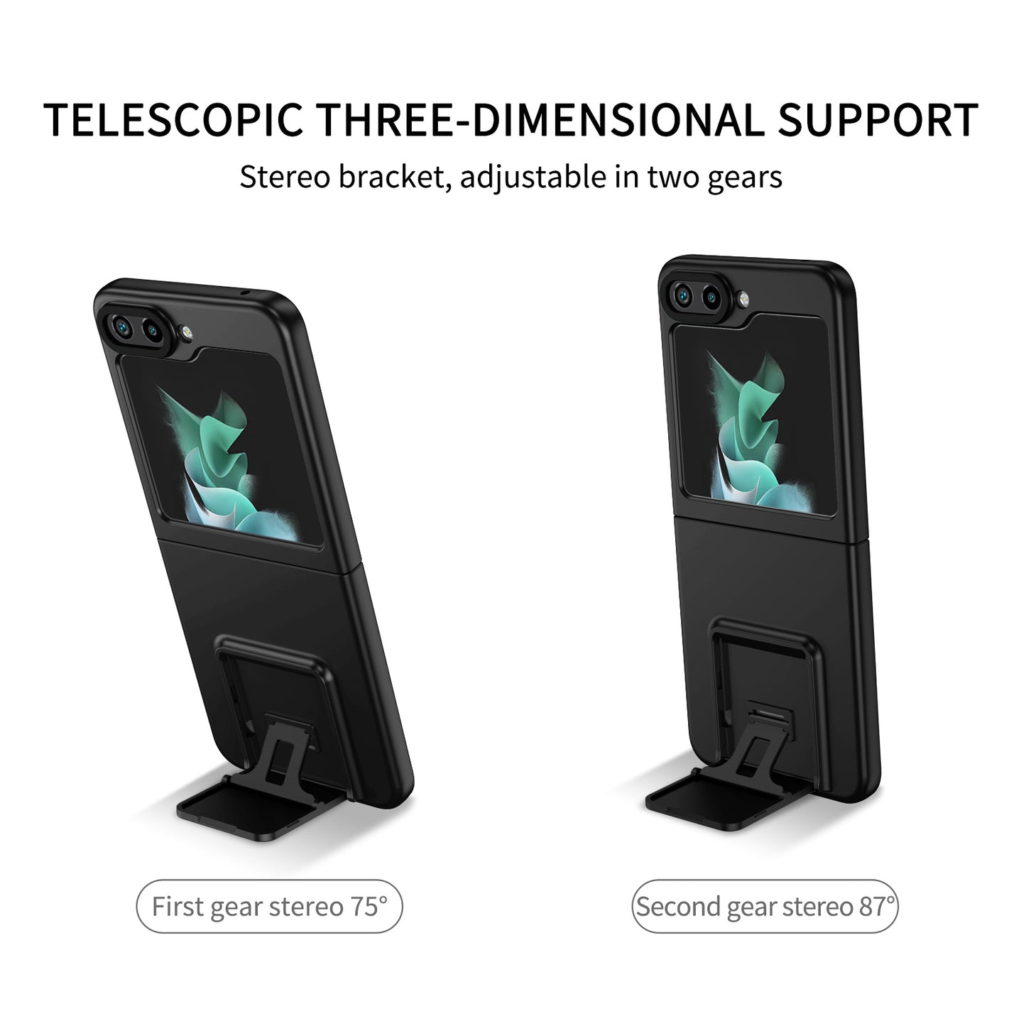 Uniqkart for Samsung Galaxy Z Flip5 5G Phone Case Shockproof Hard PC Cover with Kickstand - Black