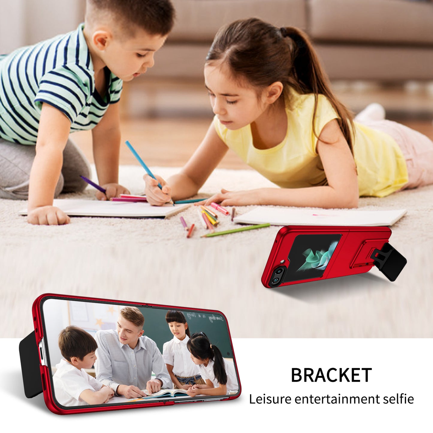 Uniqkart for Samsung Galaxy Z Flip5 5G Phone Case Shockproof Hard PC Cover with Kickstand - Red