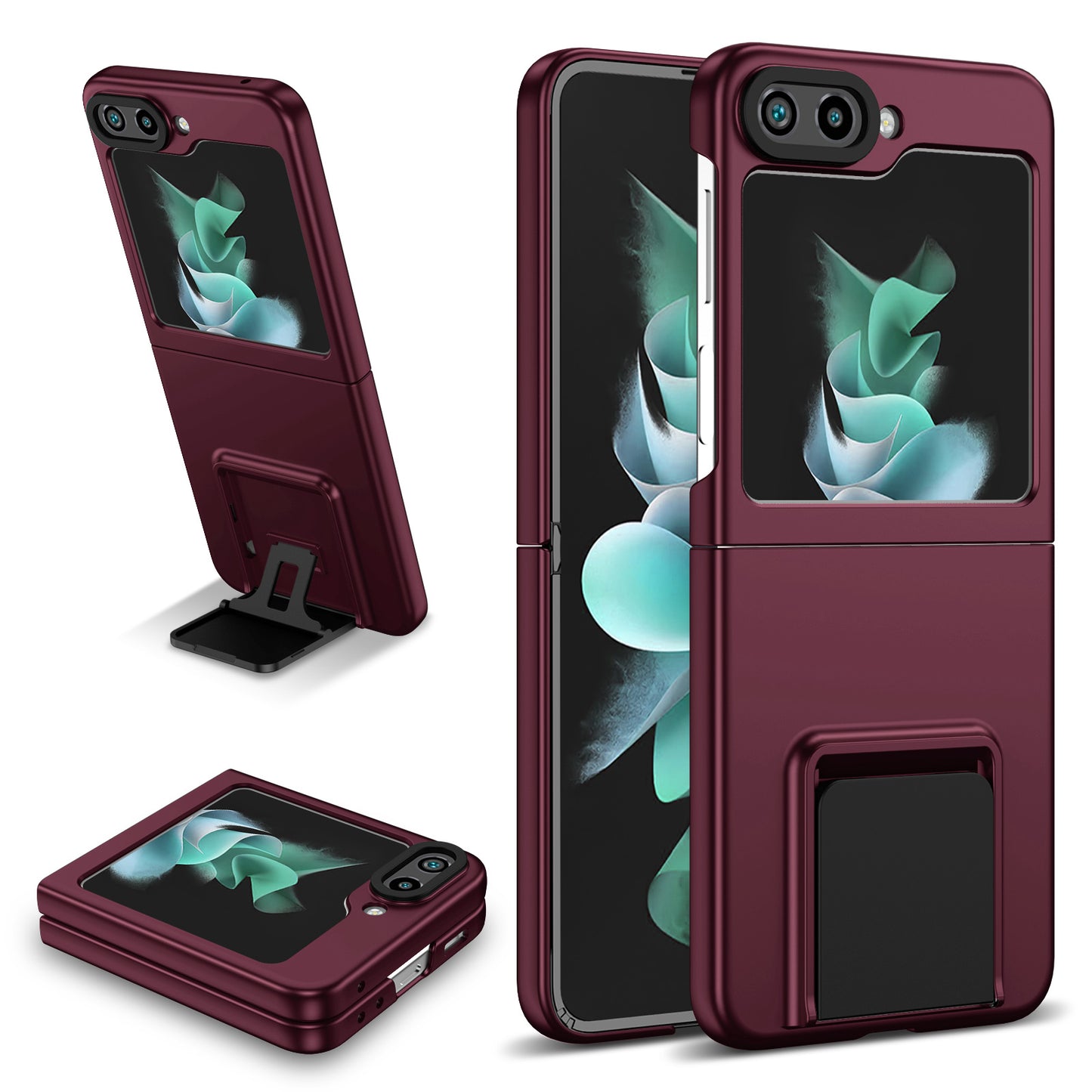 Uniqkart for Samsung Galaxy Z Flip5 5G Phone Case Shockproof Hard PC Cover with Kickstand - Wine Red