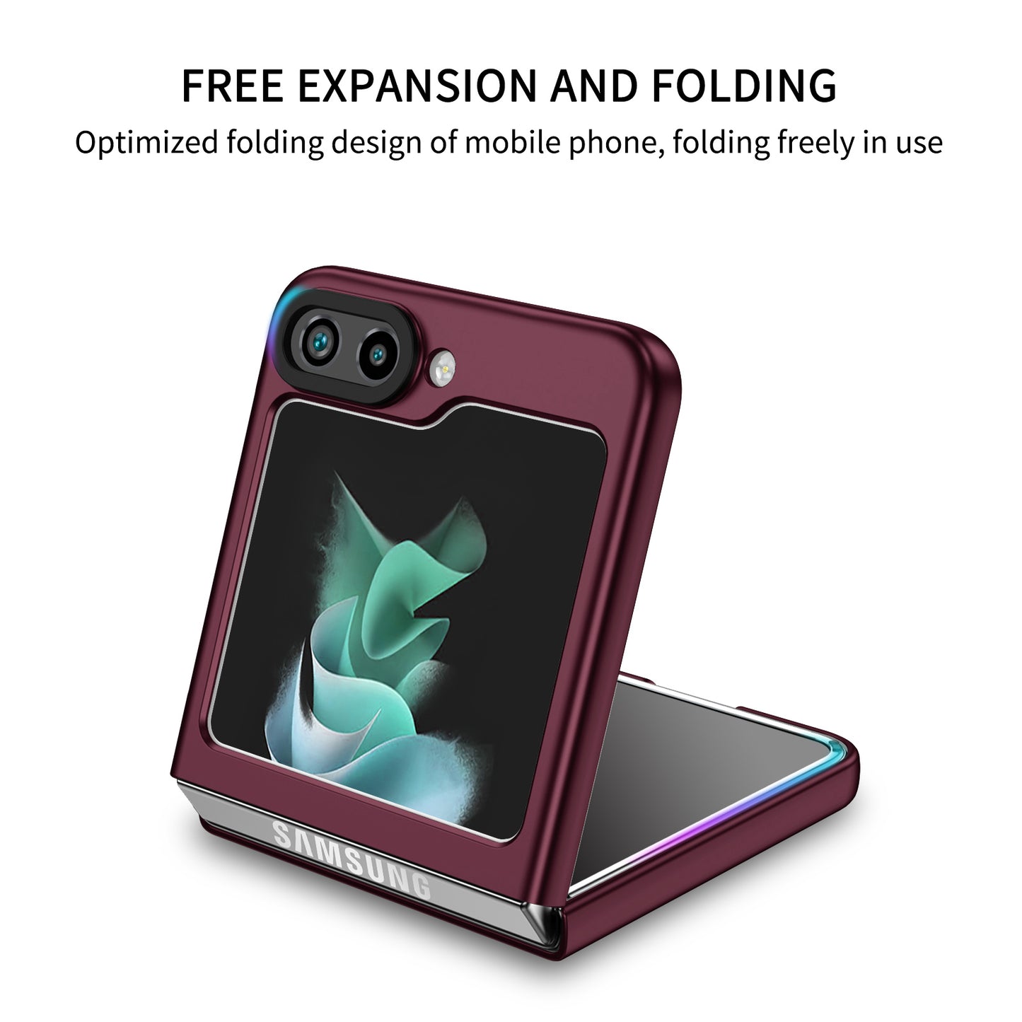 Uniqkart for Samsung Galaxy Z Flip5 5G Phone Case Shockproof Hard PC Cover with Kickstand - Wine Red
