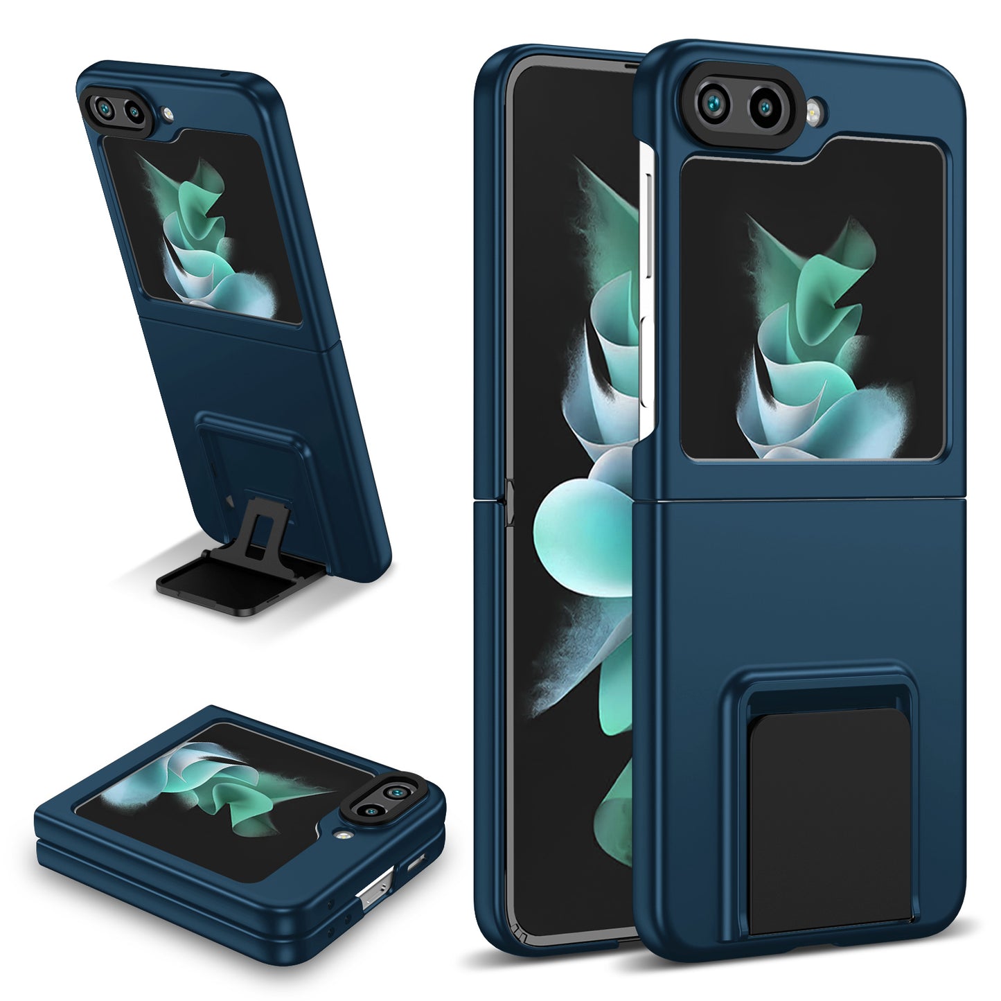 Uniqkart for Samsung Galaxy Z Flip5 5G Phone Case Shockproof Hard PC Cover with Kickstand - Blue