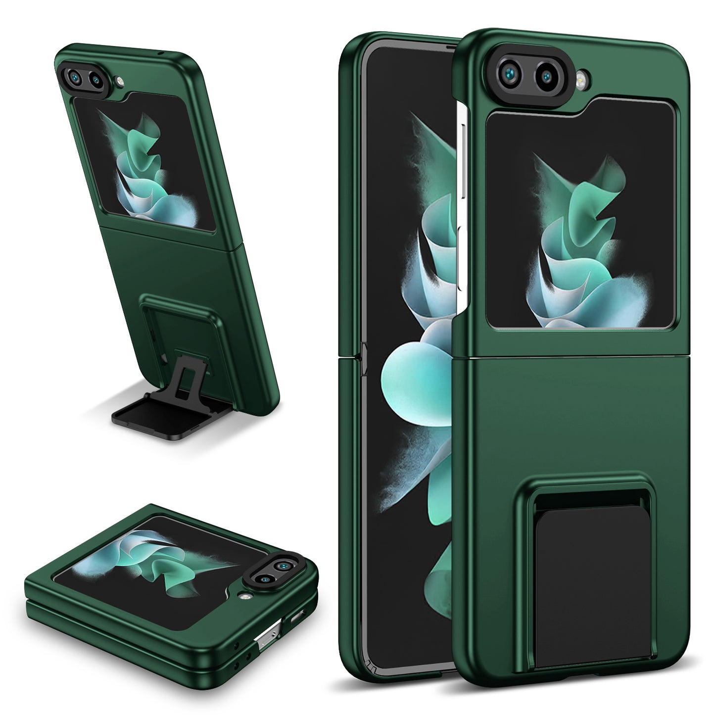 Uniqkart for Samsung Galaxy Z Flip5 5G Phone Case Shockproof Hard PC Cover with Kickstand - Green