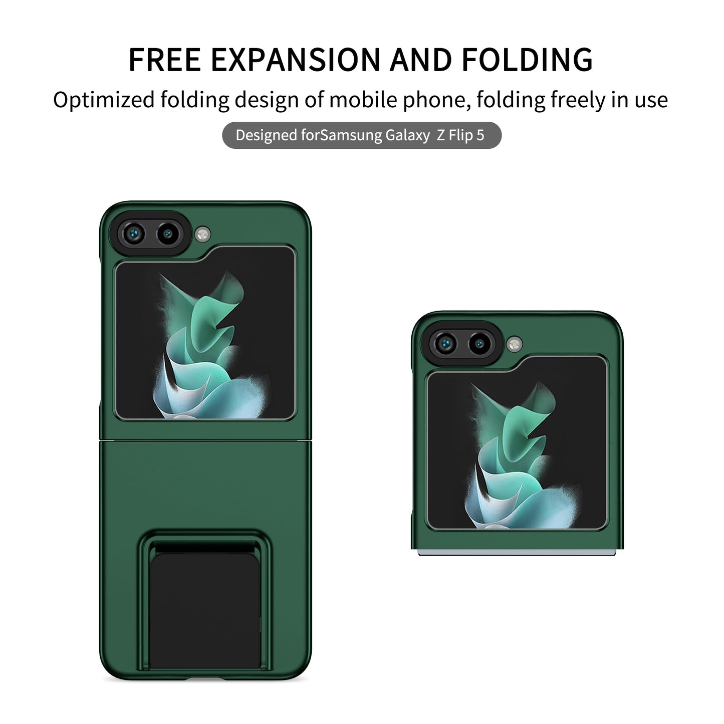 Uniqkart for Samsung Galaxy Z Flip5 5G Phone Case Shockproof Hard PC Cover with Kickstand - Green