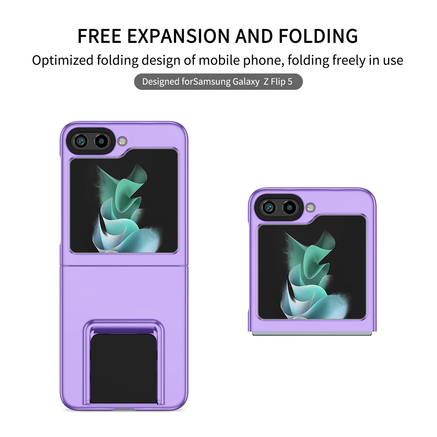 Uniqkart for Samsung Galaxy Z Flip5 5G Phone Case Shockproof Hard PC Cover with Kickstand - Purple