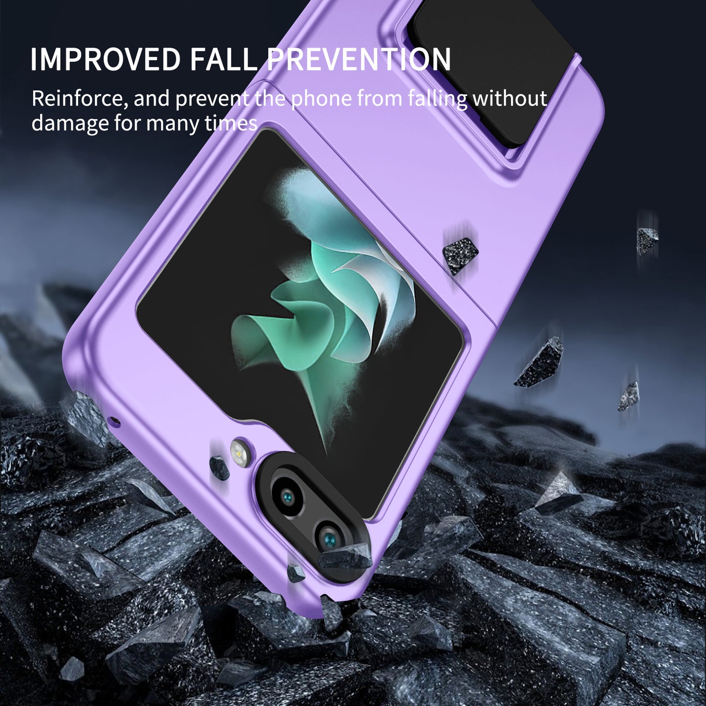 Uniqkart for Samsung Galaxy Z Flip5 5G Phone Case Shockproof Hard PC Cover with Kickstand - Purple