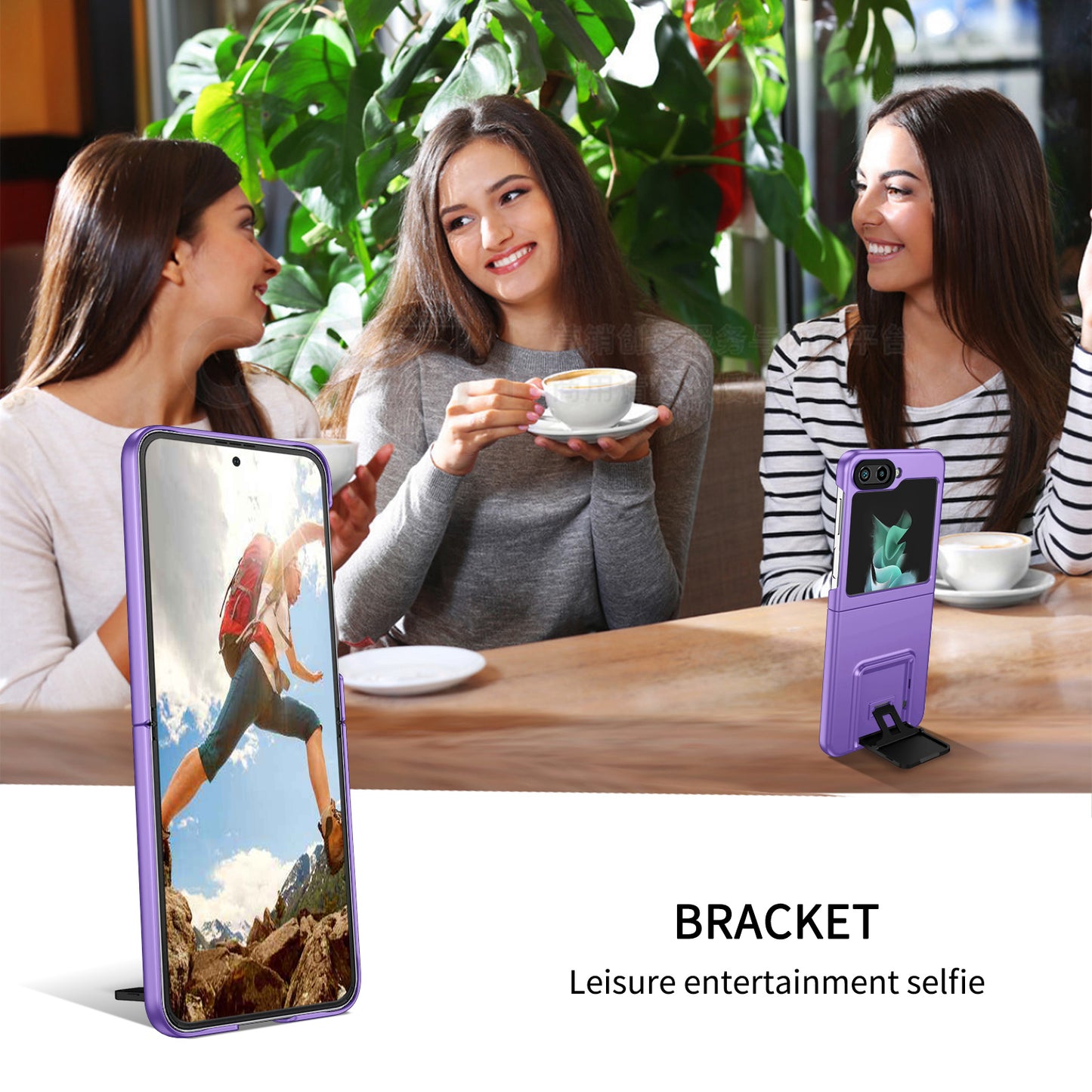 Uniqkart for Samsung Galaxy Z Flip5 5G Phone Case Shockproof Hard PC Cover with Kickstand - Purple