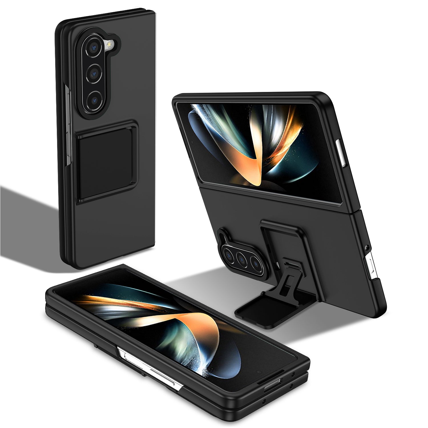 Uniqkart for Samsung Galaxy Z Fold5 5G Kickstand Phone Case Drop-proof Hard PC Cover - Black