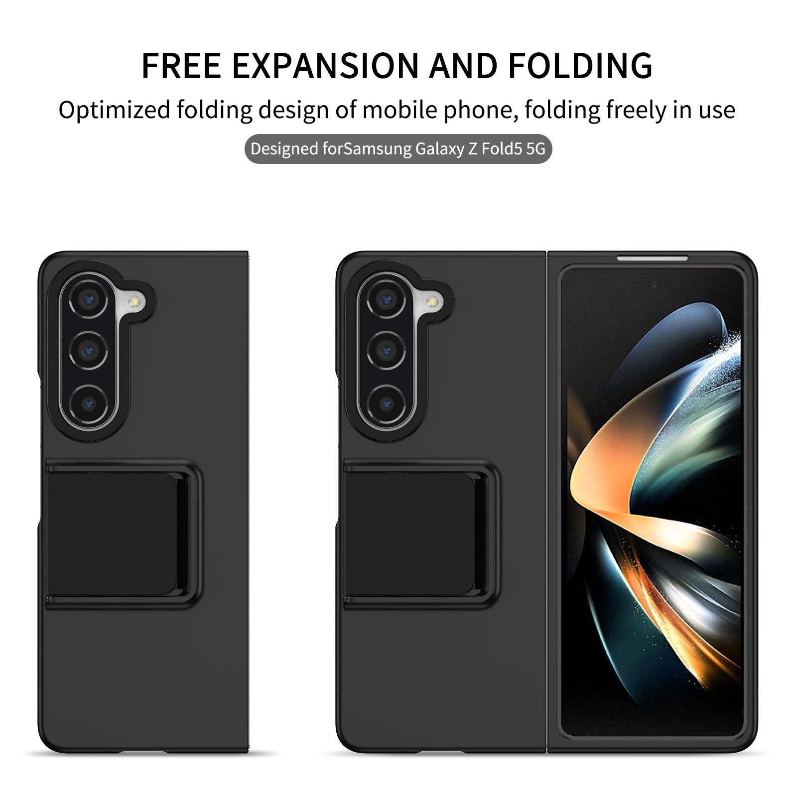 Uniqkart for Samsung Galaxy Z Fold5 5G Kickstand Phone Case Drop-proof Hard PC Cover - Black