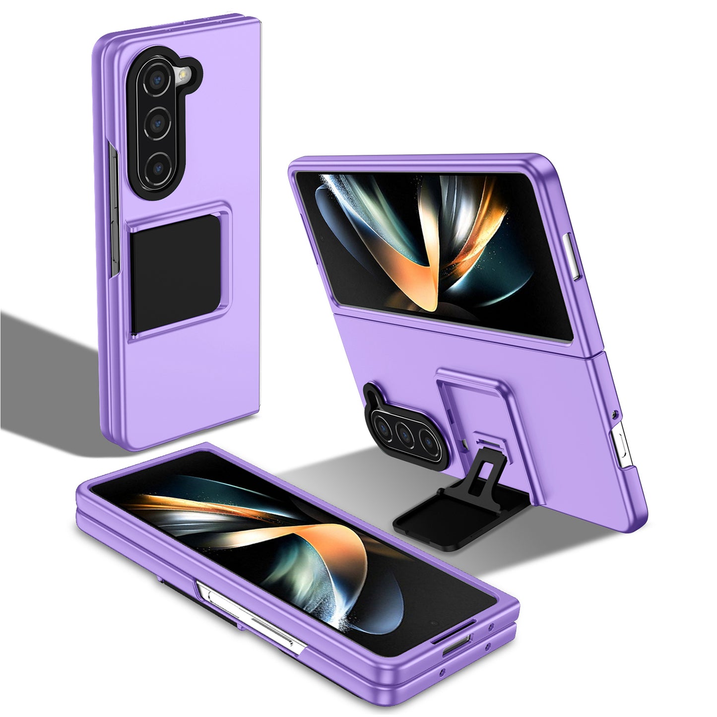 Uniqkart for Samsung Galaxy Z Fold5 5G Kickstand Phone Case Drop-proof Hard PC Cover - Purple
