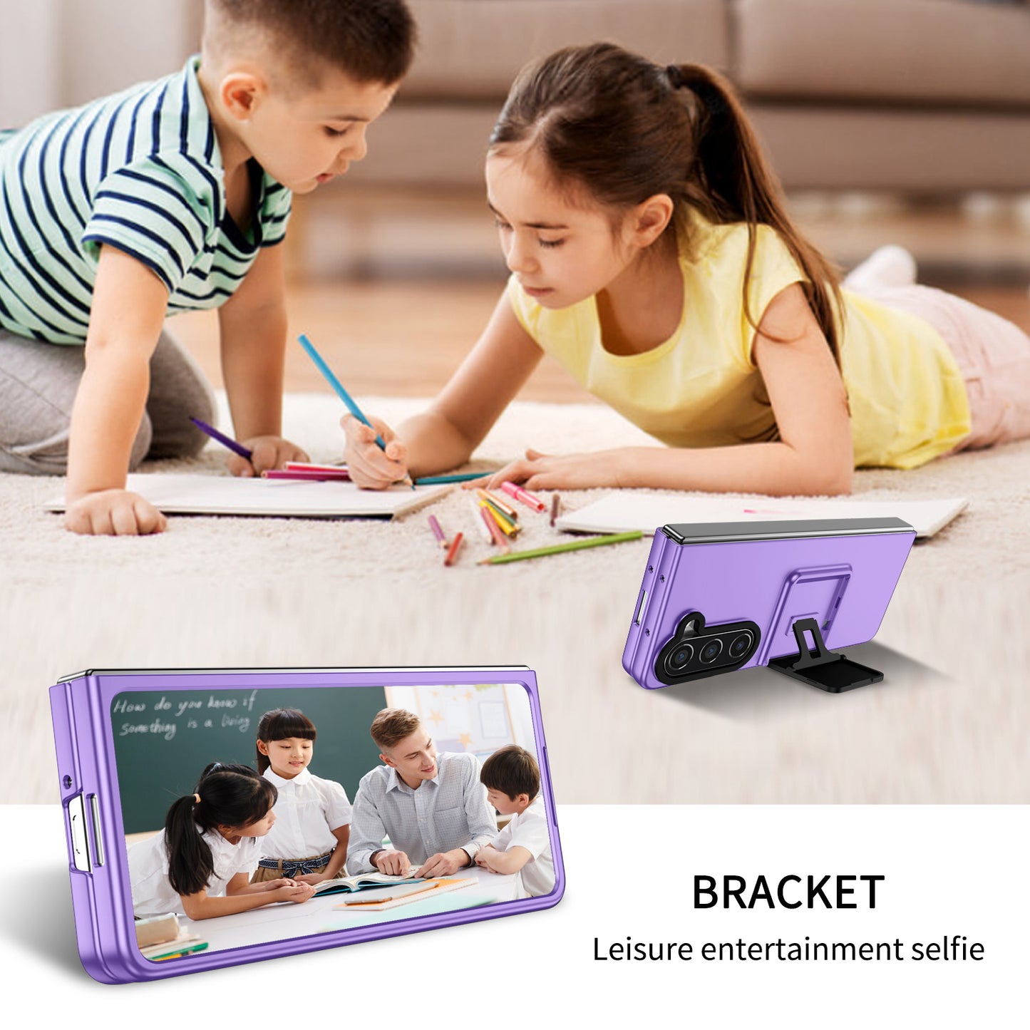 Uniqkart for Samsung Galaxy Z Fold5 5G Kickstand Phone Case Drop-proof Hard PC Cover - Purple