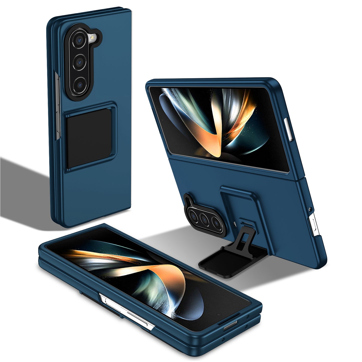 Uniqkart for Samsung Galaxy Z Fold5 5G Kickstand Phone Case Drop-proof Hard PC Cover - Blue