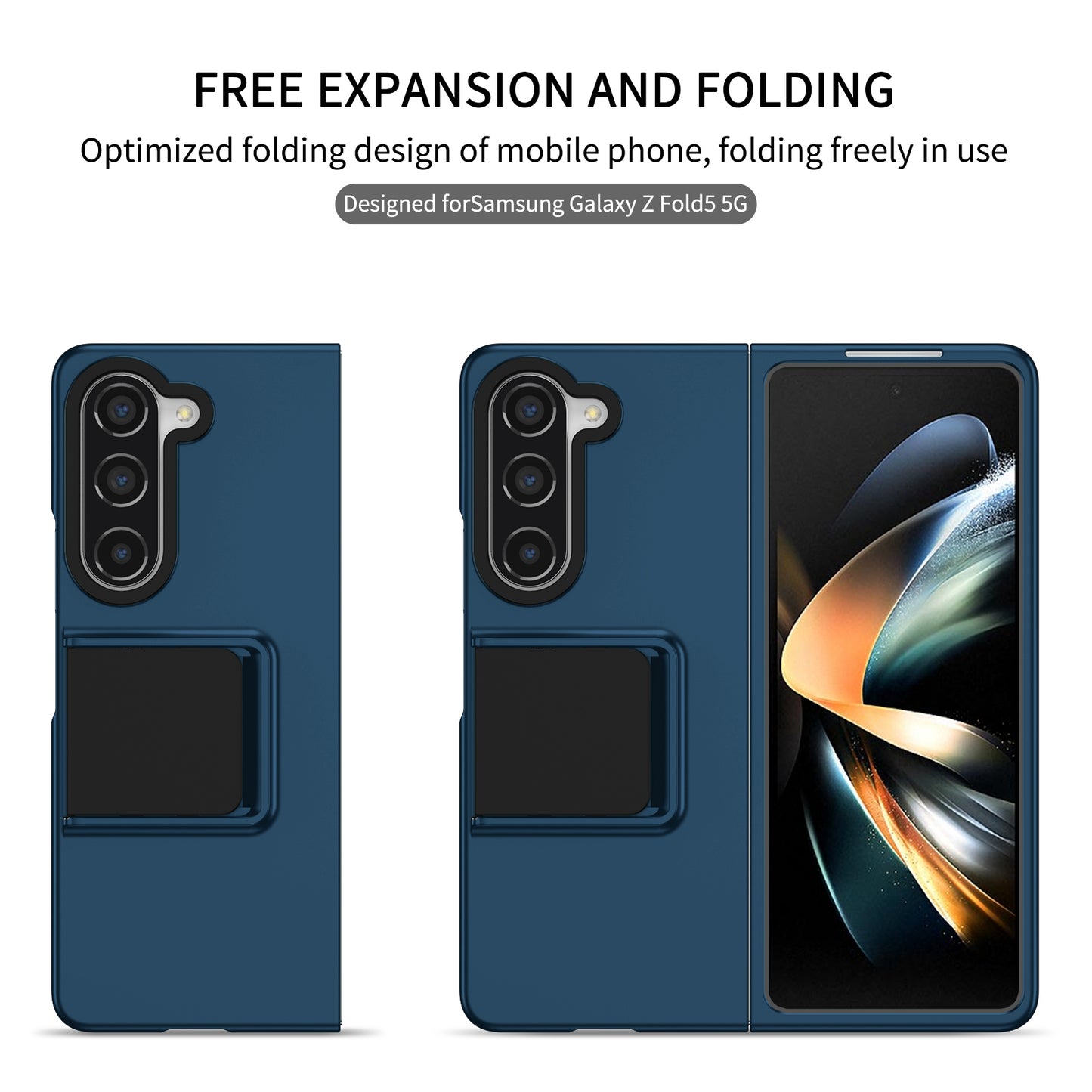 Uniqkart for Samsung Galaxy Z Fold5 5G Kickstand Phone Case Drop-proof Hard PC Cover - Blue