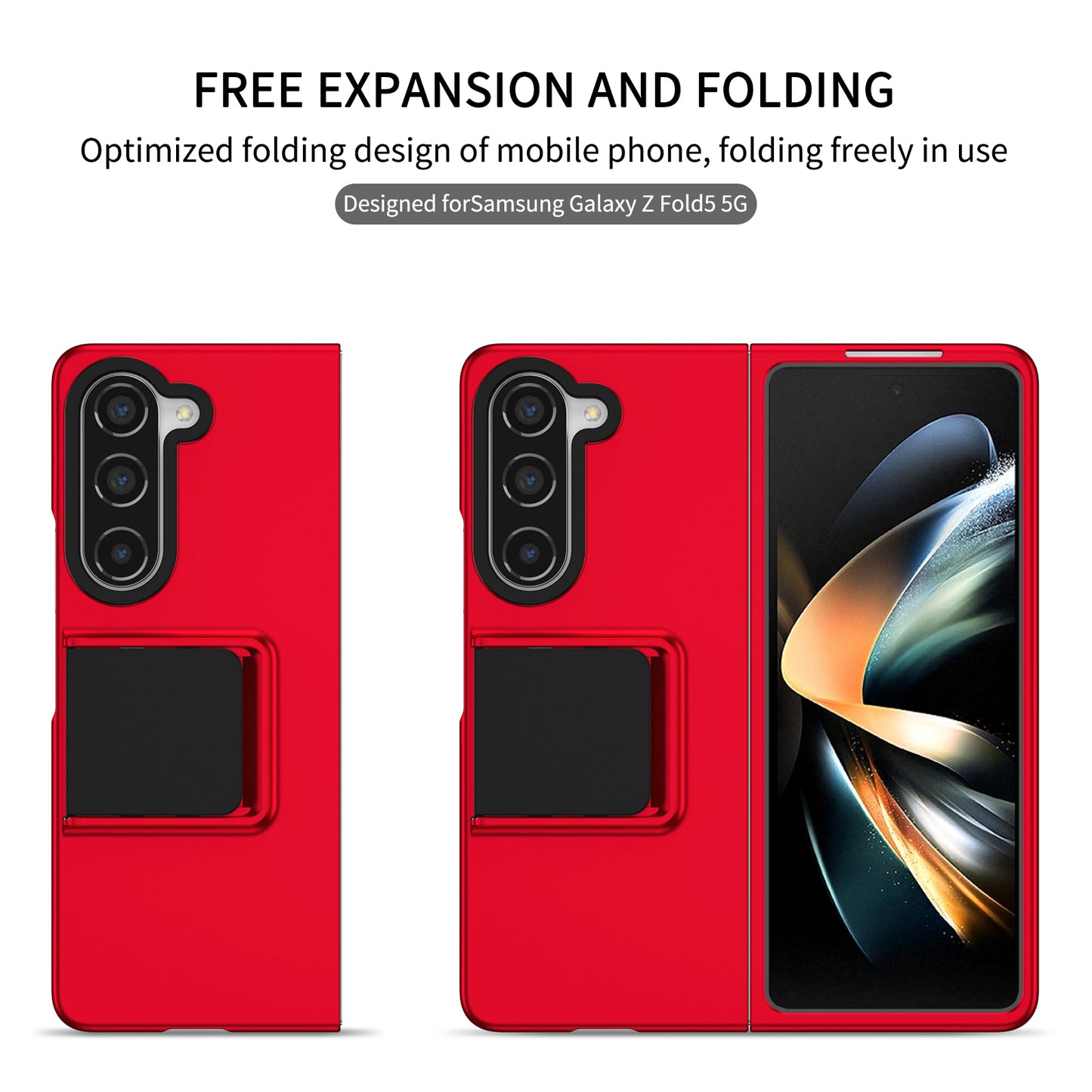 Uniqkart for Samsung Galaxy Z Fold5 5G Kickstand Phone Case Drop-proof Hard PC Cover - Red
