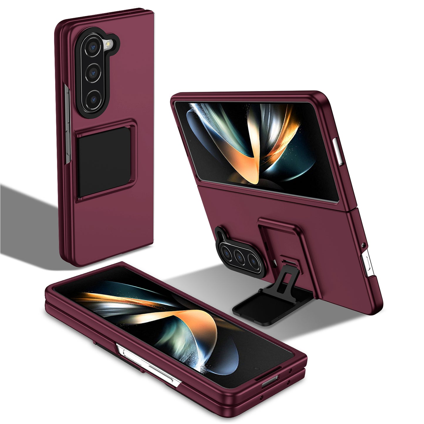 Uniqkart for Samsung Galaxy Z Fold5 5G Kickstand Phone Case Drop-proof Hard PC Cover - Wine Red