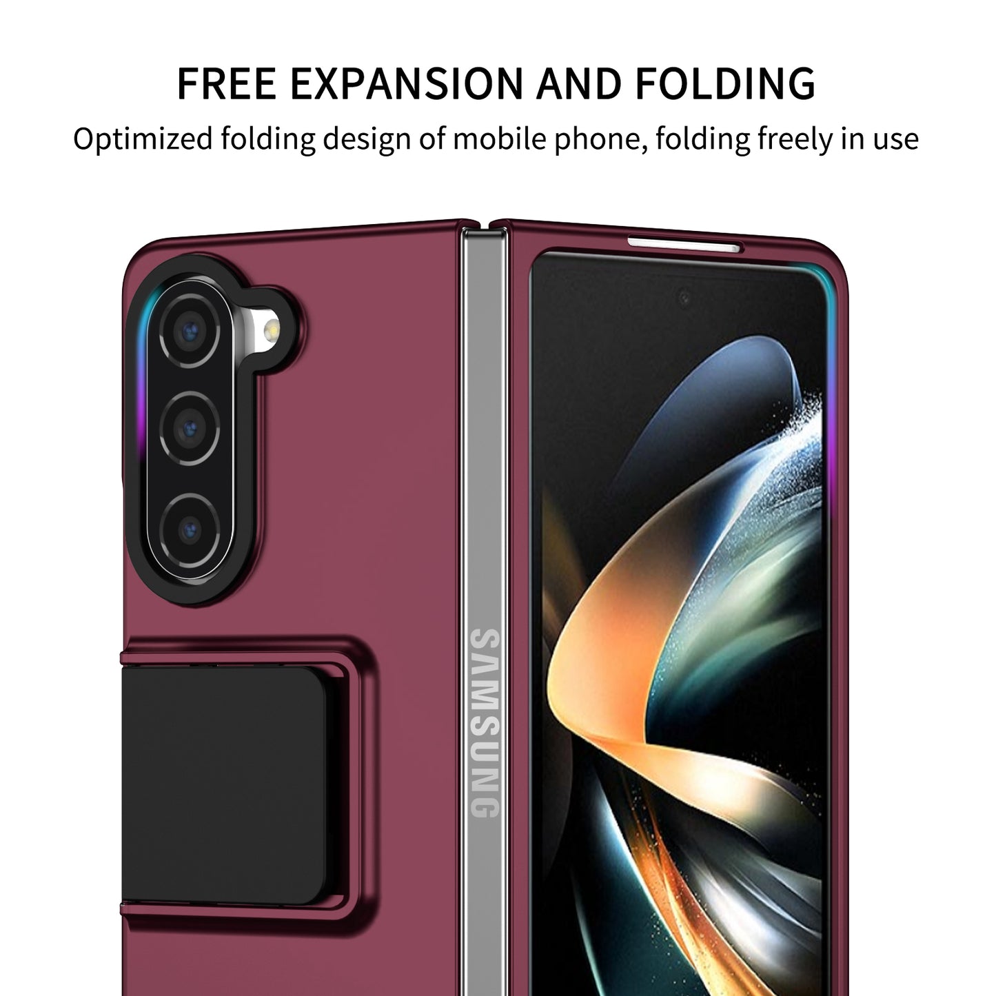 Uniqkart for Samsung Galaxy Z Fold5 5G Kickstand Phone Case Drop-proof Hard PC Cover - Wine Red