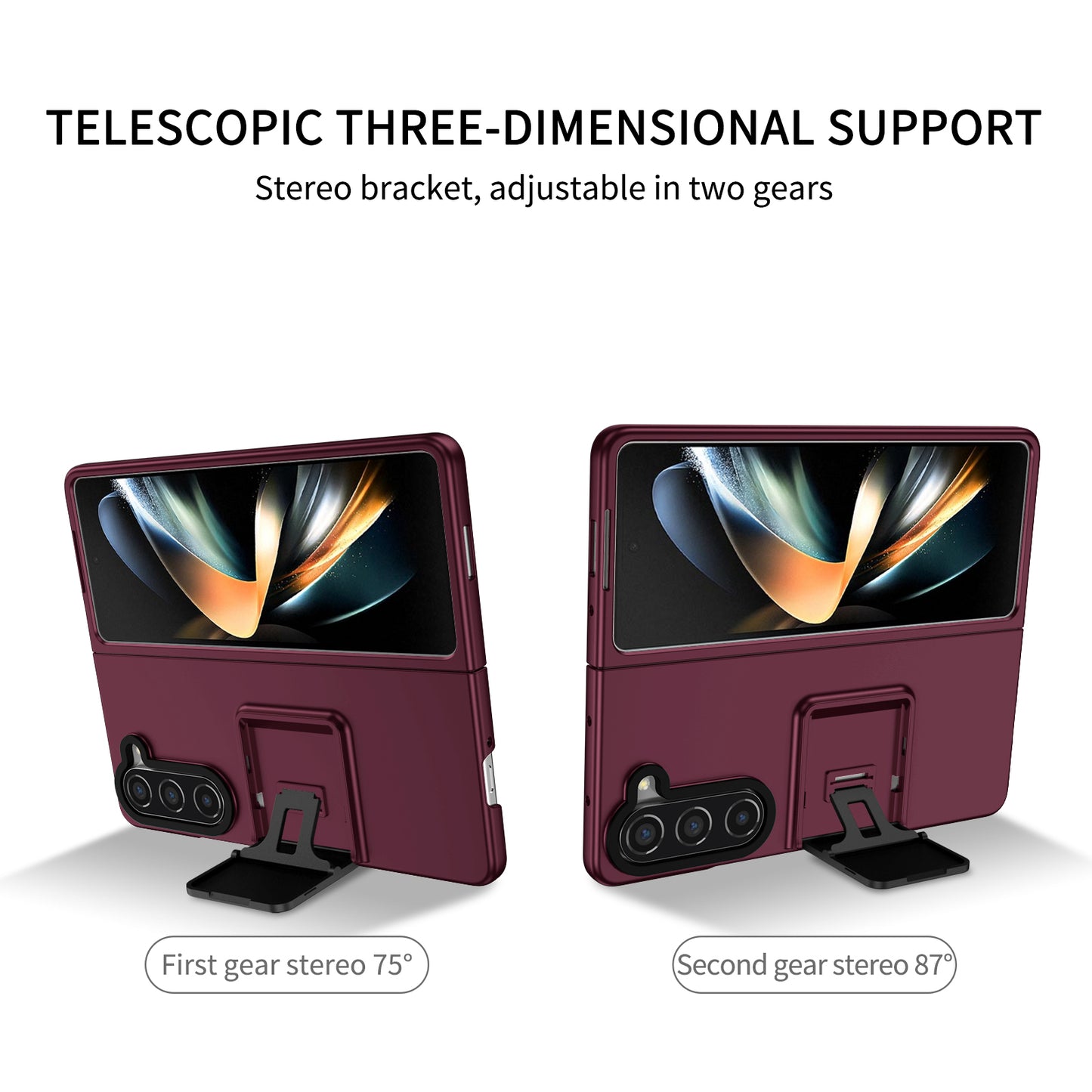 Uniqkart for Samsung Galaxy Z Fold5 5G Kickstand Phone Case Drop-proof Hard PC Cover - Wine Red