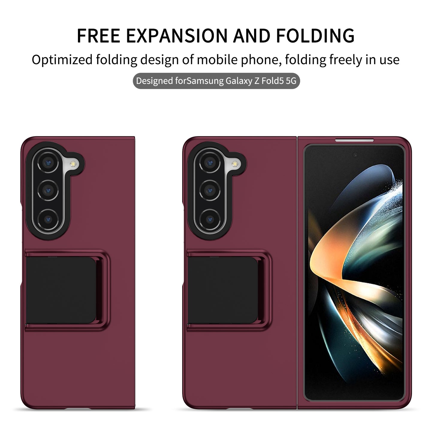 Uniqkart for Samsung Galaxy Z Fold5 5G Kickstand Phone Case Drop-proof Hard PC Cover - Wine Red